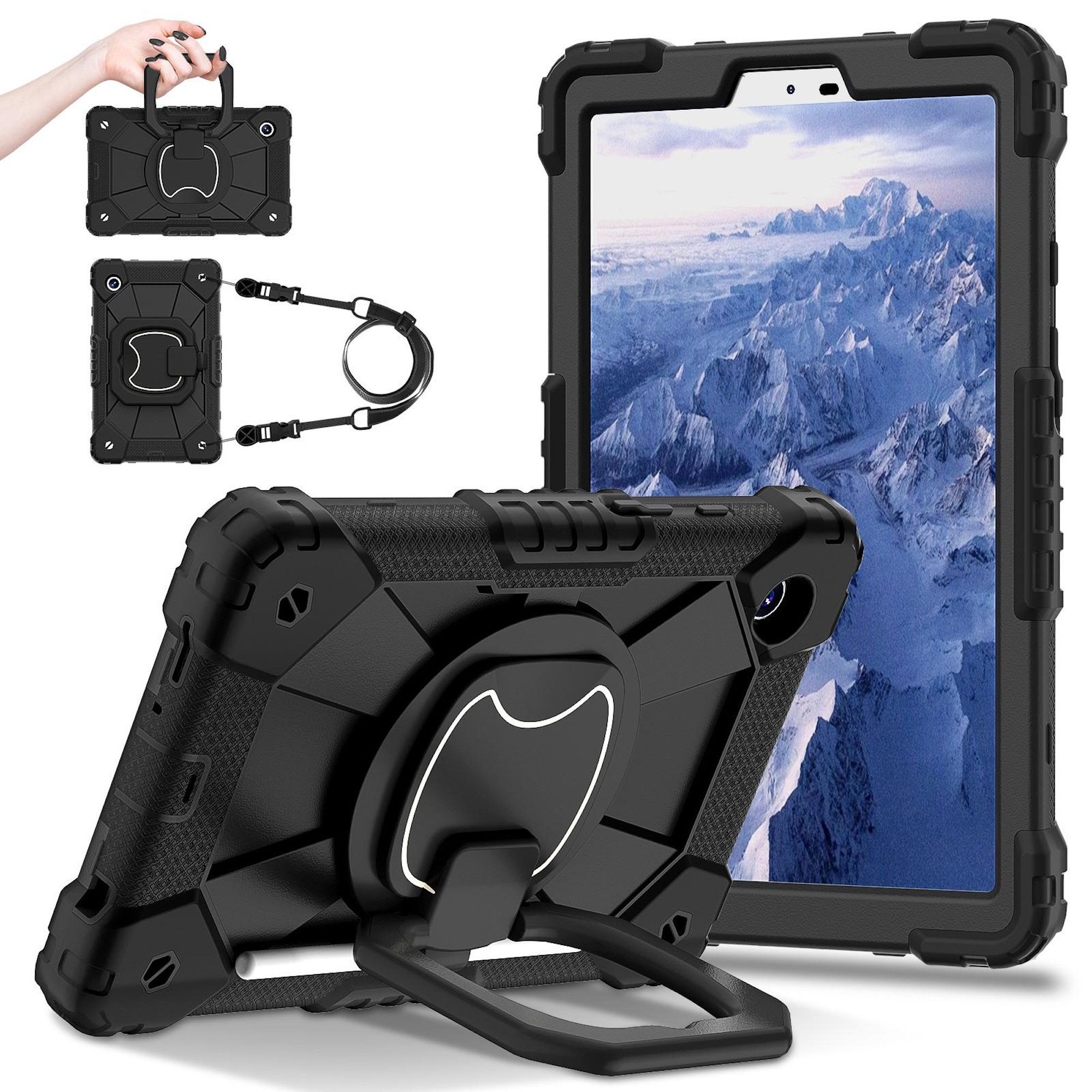 Wigento Tablet-Hülle Outdoor für Samsung Galaxy Tab A11 Plus / A9 Plus Halter Schultergurt, Hybrid Schutzhülle Smart Case Cover mit Schultergurt