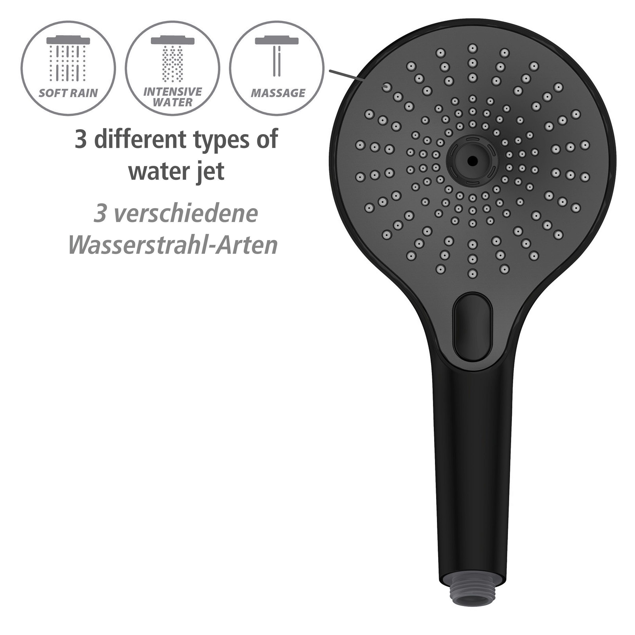 WENKO Handbrause Ultimate Shower, (1-tlg), 13 Schwarz/Grau, Ø cm