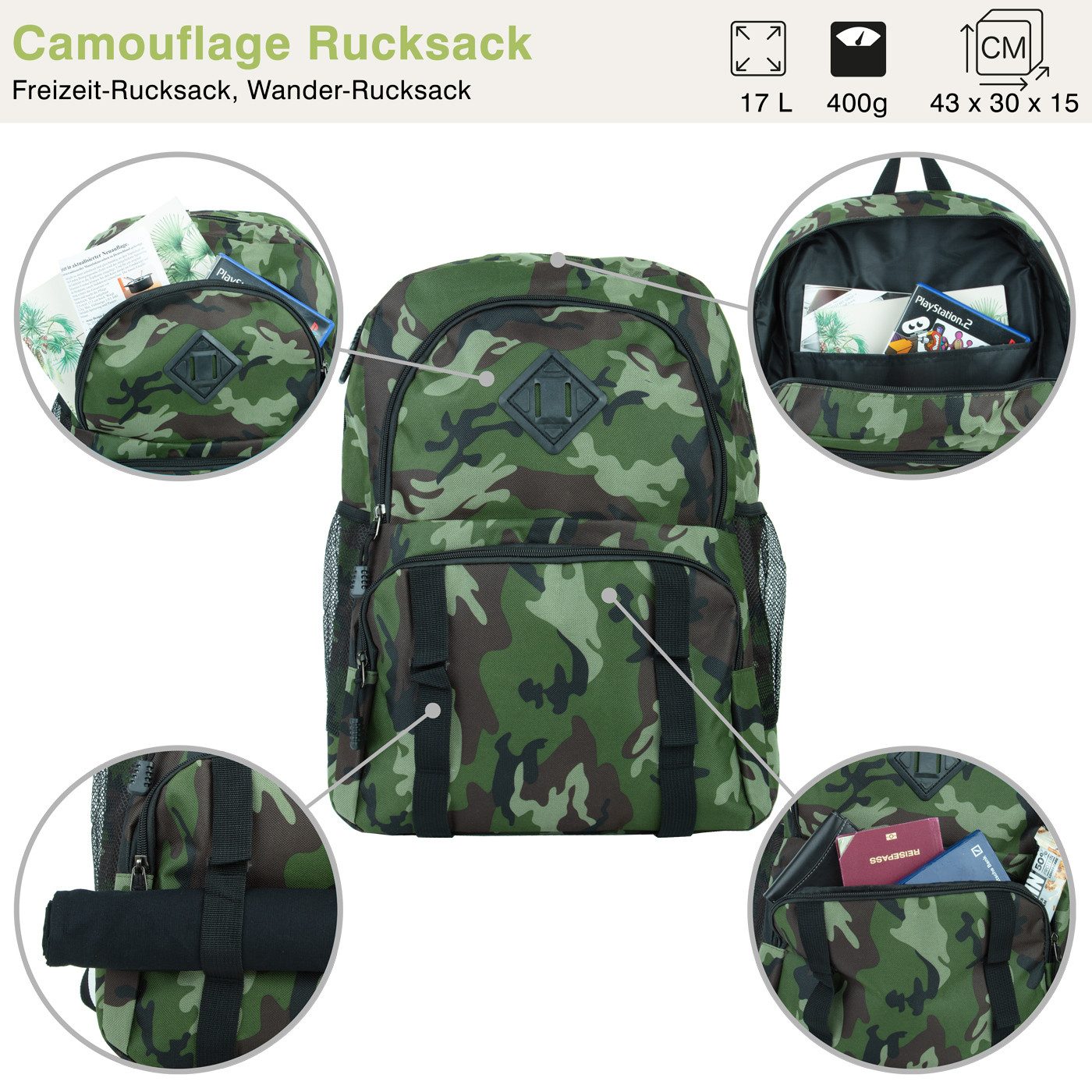 compagno Daypack, Sportiver Rucksack reflektierend Schulrucksack Schule Uni Arbeit Sport