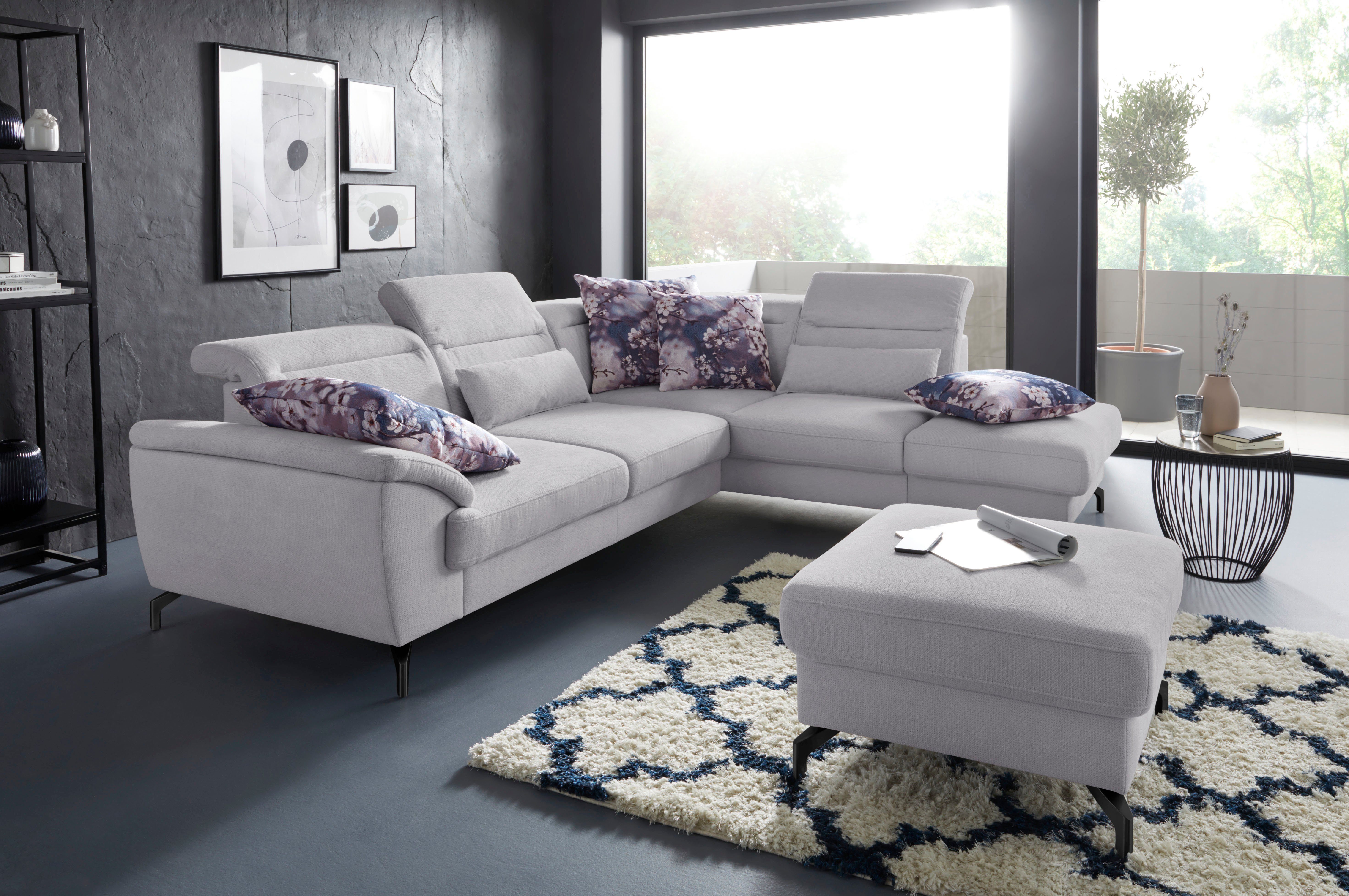 sit&more Ecksofa Percy L-Form, 12 cm Fußhöhe, Sitztiefenverstellung, wahlweise in 2 Fußfarben