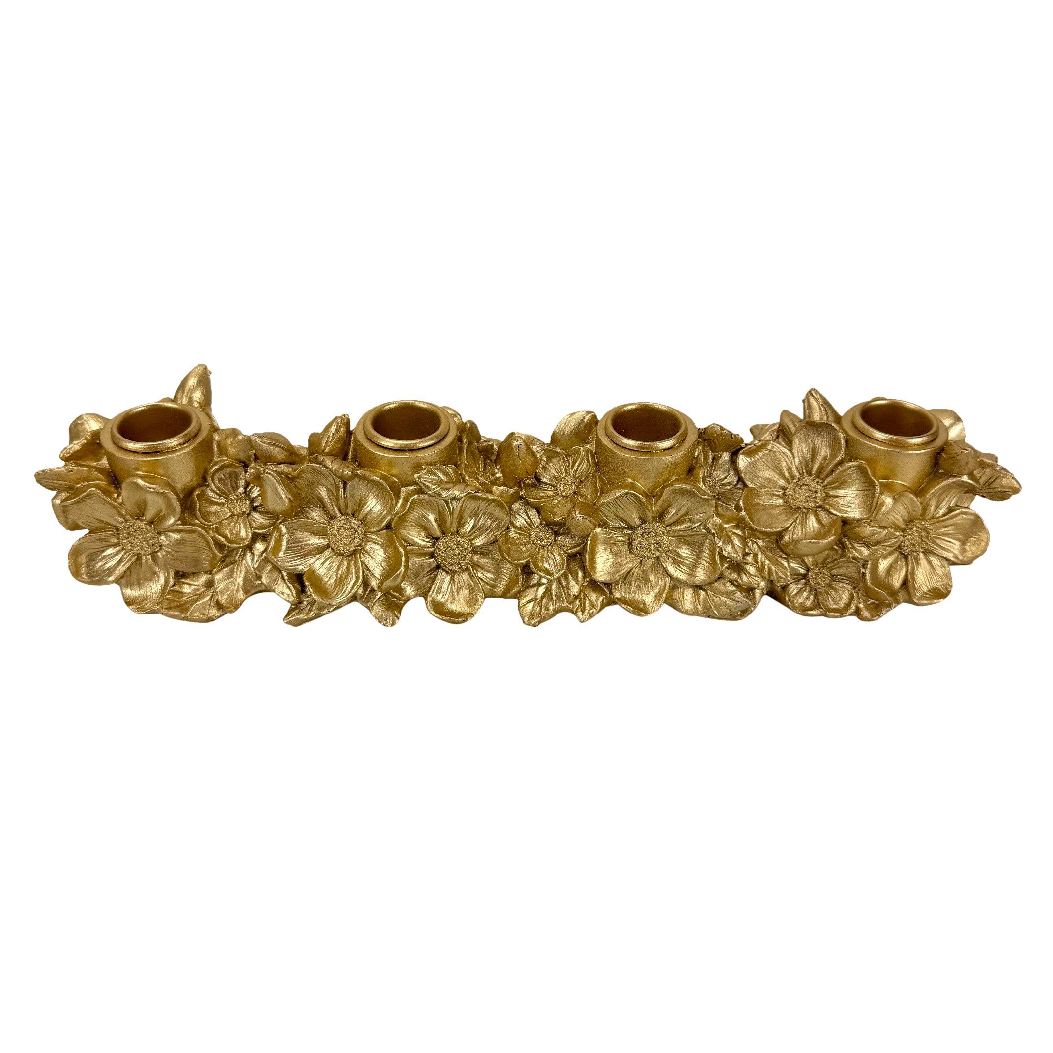 Online-Fuchs Kerzenständer - Kerzenhalter für 4 Stabkerzen aus Christrosen - Adventskranz (in Champagner gehalten, filigran gearbeitet), Dekoration zu Weihnachten und in der Adventszeit