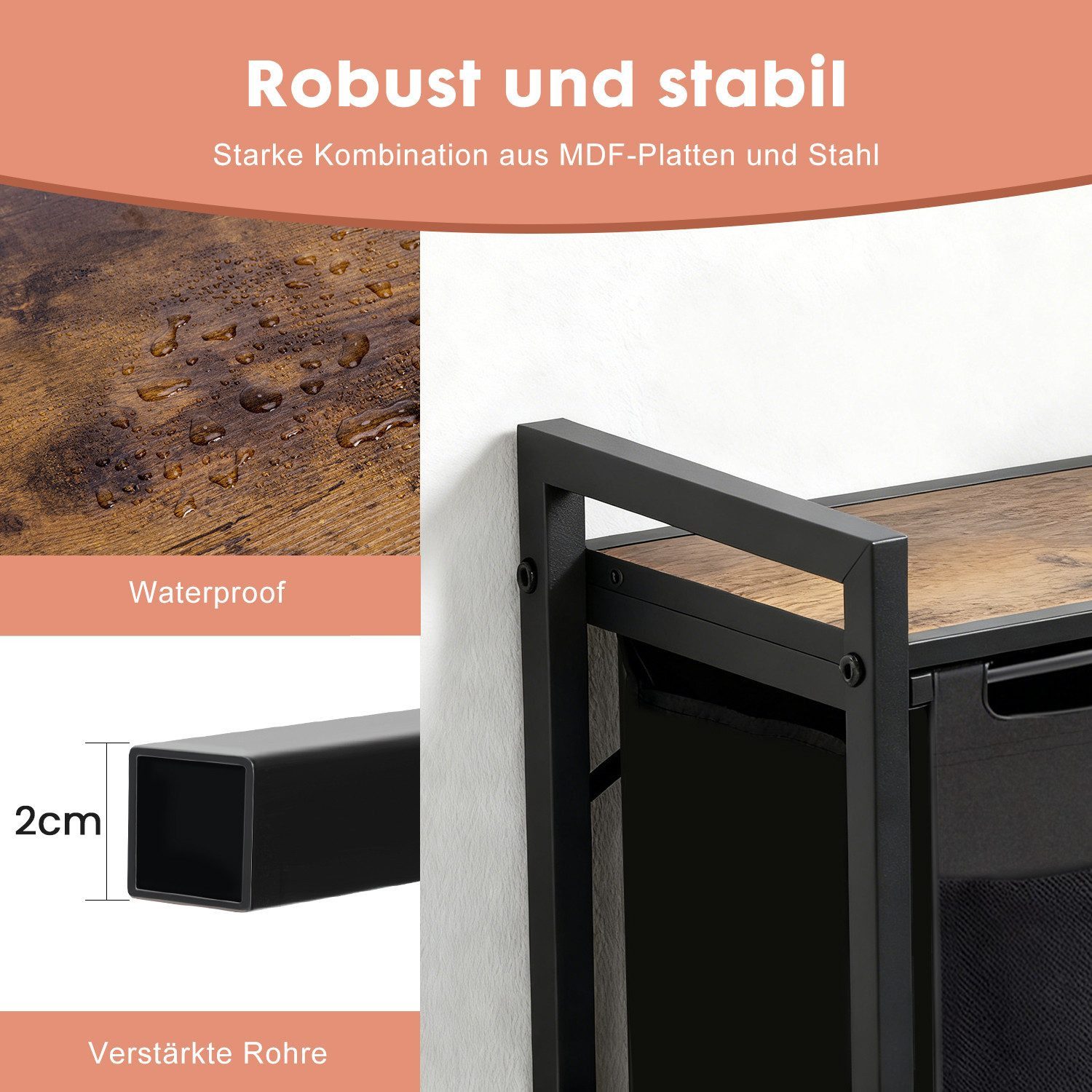 SURFOU Wäschekorb mit Rollen Wäschesammler Beweglicher Wäschewagen (2 St., mit Ablage Wäschebox Wäschesack aus Oxford-Gewebe Waschesammelboxaus), aus Oxford-Gew – Bild 3 von 5