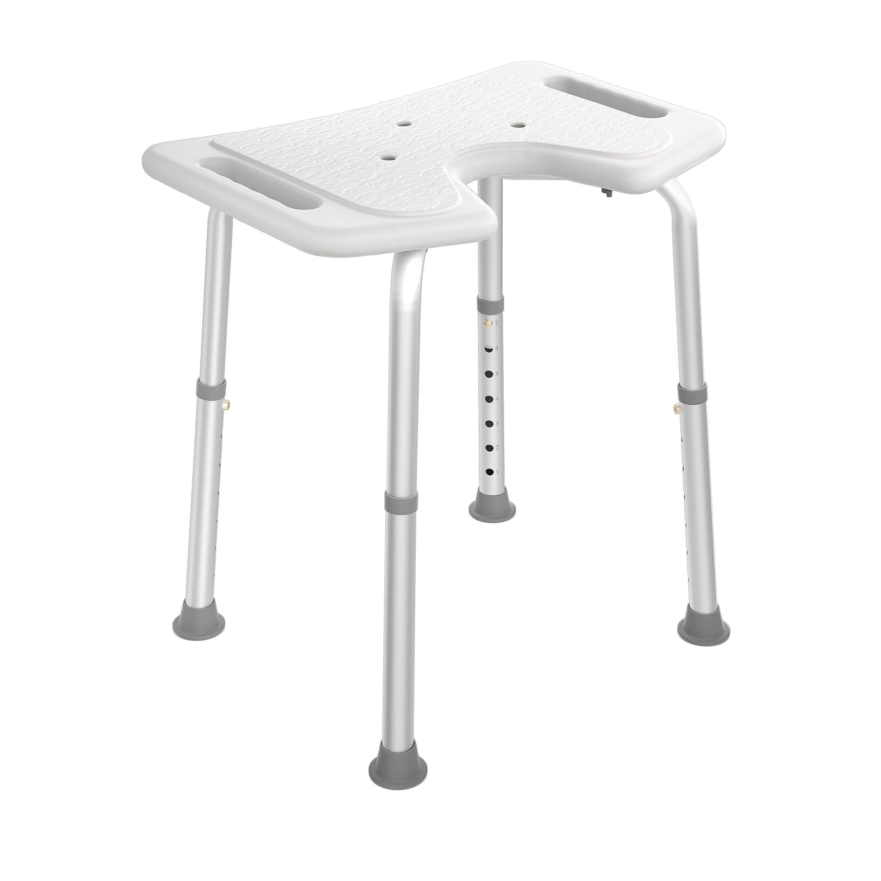 FIVMEN Duschstuhl 35-51cm Höhenverstellbar Duschhocker U-Typ, Anti-Rutsch Badsitz Duschhilfe Duschsitz aus Alu und Kunststoff