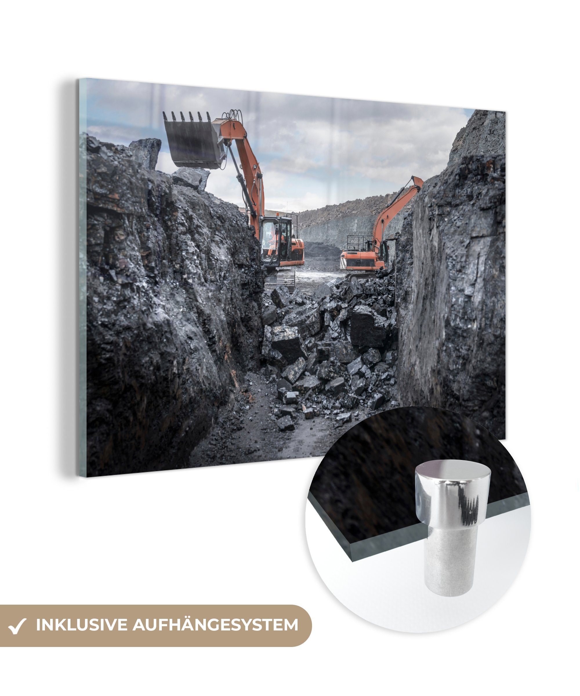 MuchoWow Acrylglasbild Bergbau - Bagger - Kohle, (1 St), Acrylglasbilder Wohnzimmer & Schlafzimmer