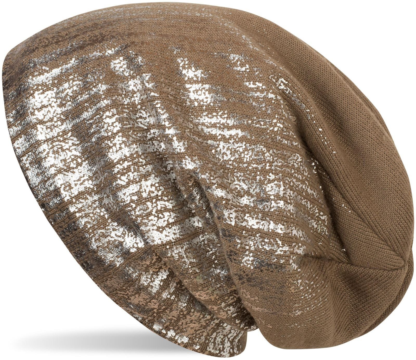 styleBREAKER Strickmütze Feinstrick Beanie mit Metallic Print (1-St)