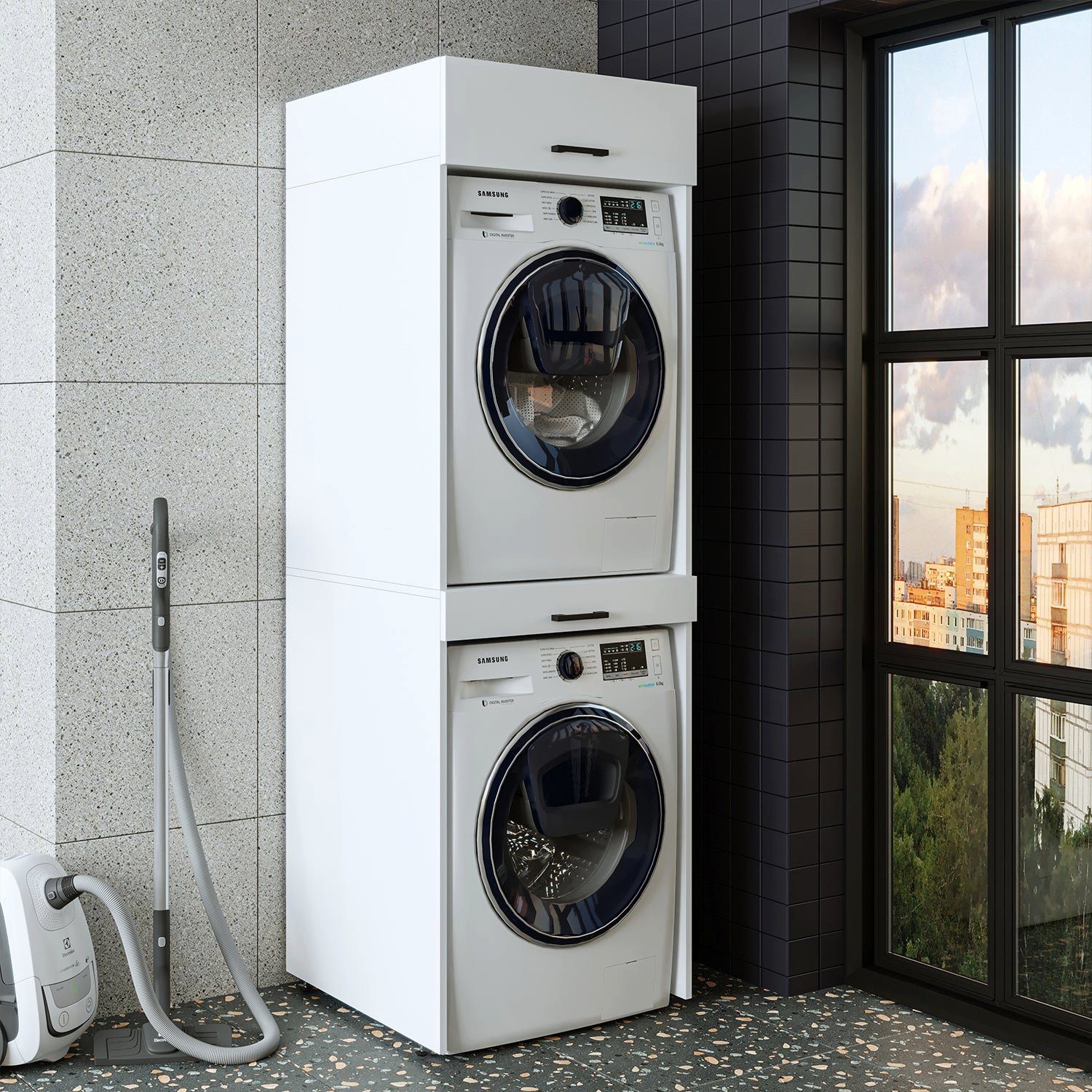 Roomart | für Trockner und Überbauschrank) Weiß (Waschmaschinenschrank Waschmaschine weiß Waschmaschinenumbauschrank