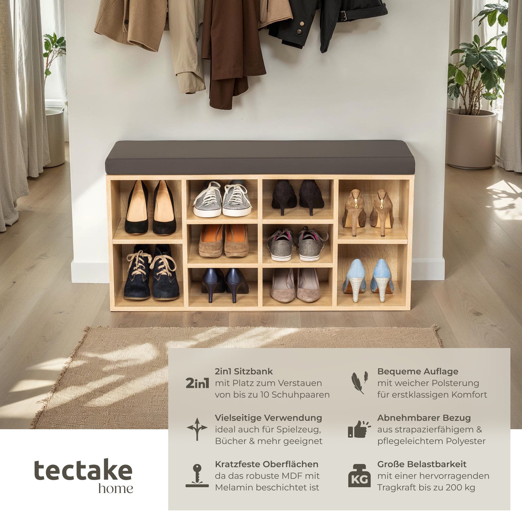 tectake Schuhschrank Schuhregal mit Sitzpolster 103,5x48x30cm günstig online kaufen