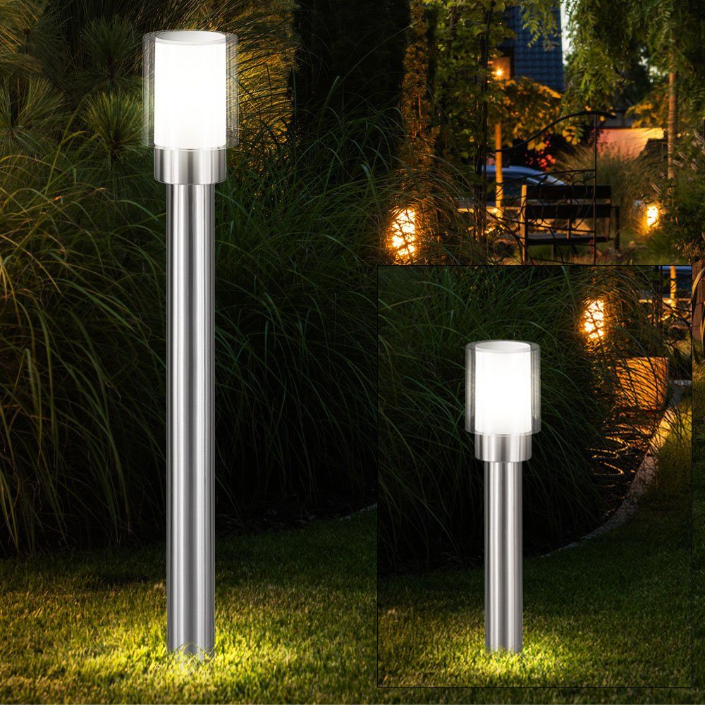 Wegeleuchte LED-Leuchtmittel Sockelleuchte fest etc-shop Stehleuchte Warmweiß, Gartenlampe Außen verbaut, Edelstahl LED Außen-Stehlampe,