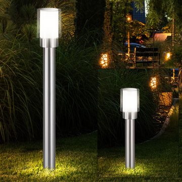 etc-shop LED Außen-Stehlampe, LED-Leuchtmittel fest verbaut, Warmweiß, Sockelleuchte Außen Edelstahl Stehleuchte Gartenlampe Wegeleuchte