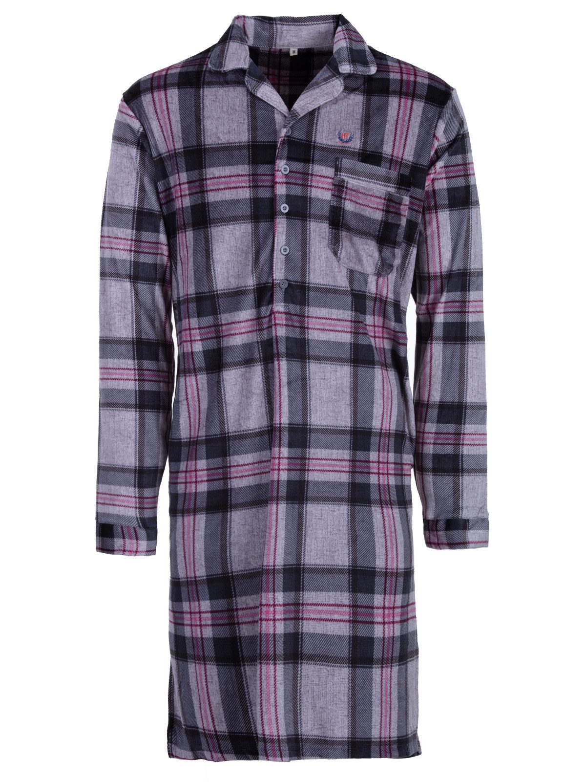 Henry Terre Nachthemd Velour Nachthemd langarm - Karo mit Umschlagmanschett günstig online kaufen