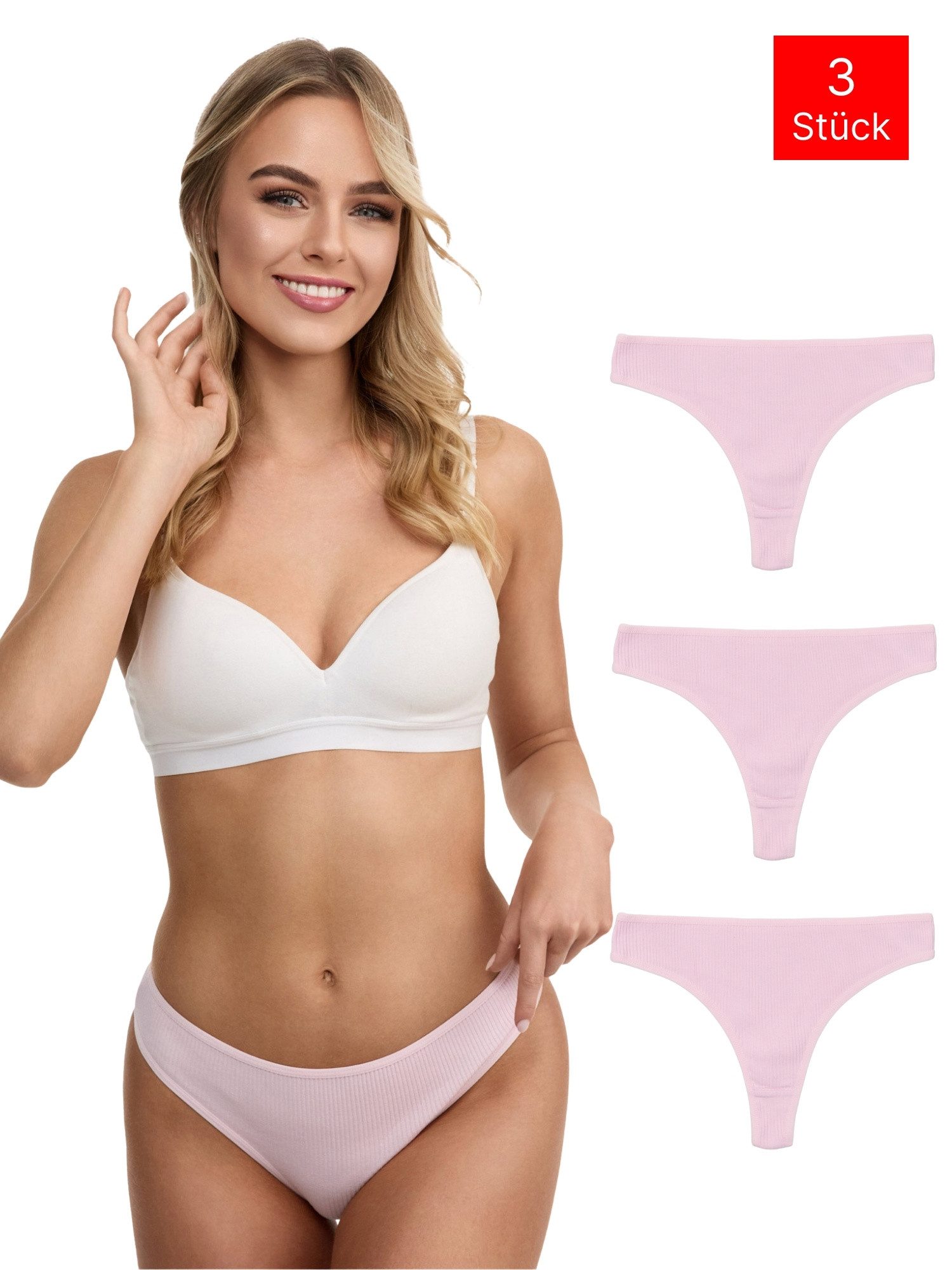 Tazzio String 3er-Pack Damen Tanga F933 (Packung, 3-St., 3er-Pack) Ripp-Struktur für angenehmen Tragekomfort