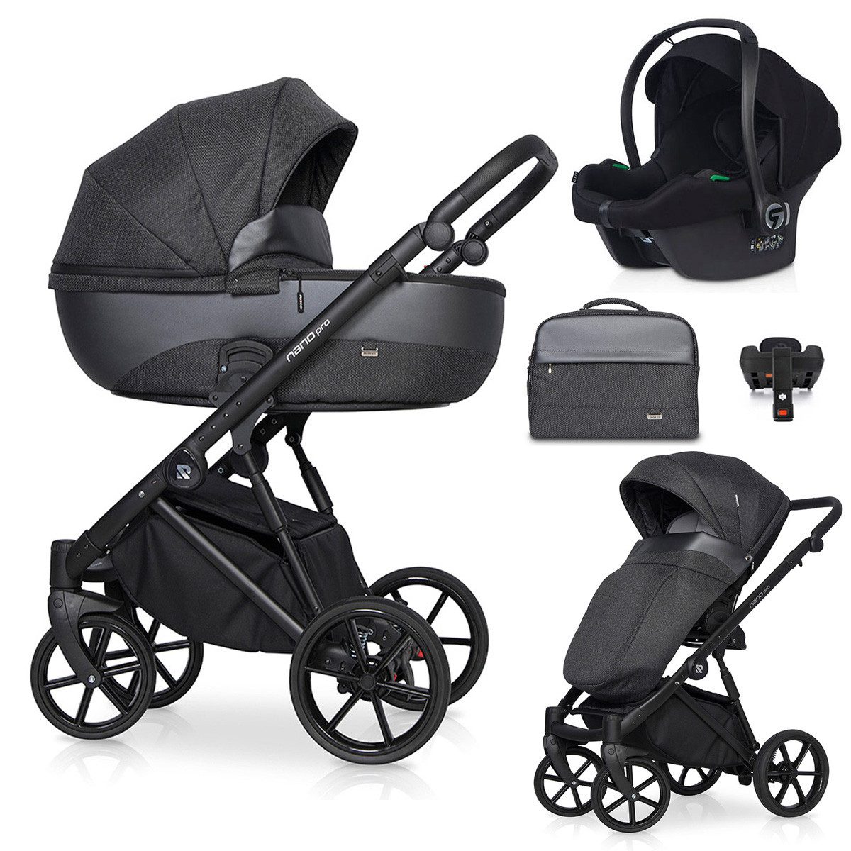 babies-on-wheels Kombi-Kinderwagen Nano pro 5 in 1 inkl. Sportsitz, Autositz und Iso Base in 6 Farben