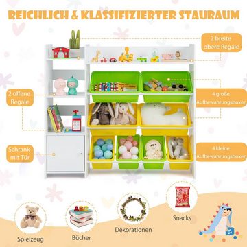 COSTWAY Kinderregal, Spielzeugregal Kinder, mit Boxen, Regalen & Schrank weiß