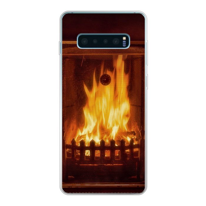 MuchoWow Handyhülle Ein Kamin mit einem warmen Feuer Phone Case Handyhülle Samsung Galaxy S10 Lite Silikon Schutzhülle