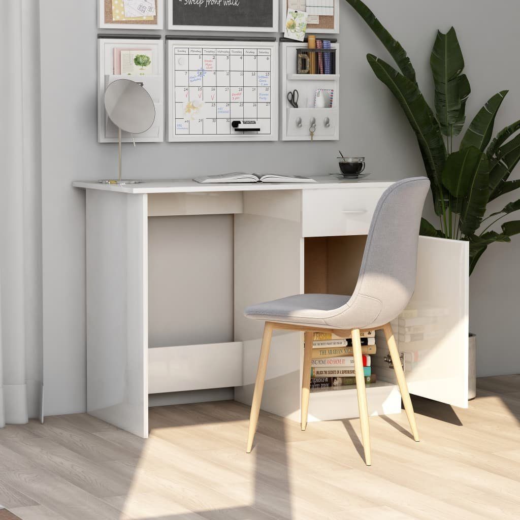 Schreibtisch Hochglanz-Weiß Schreibtisch | 100x50x76 vidaXL Holzwerkstoff cm Hochglanz-Weiß Hochglanz-Weiß