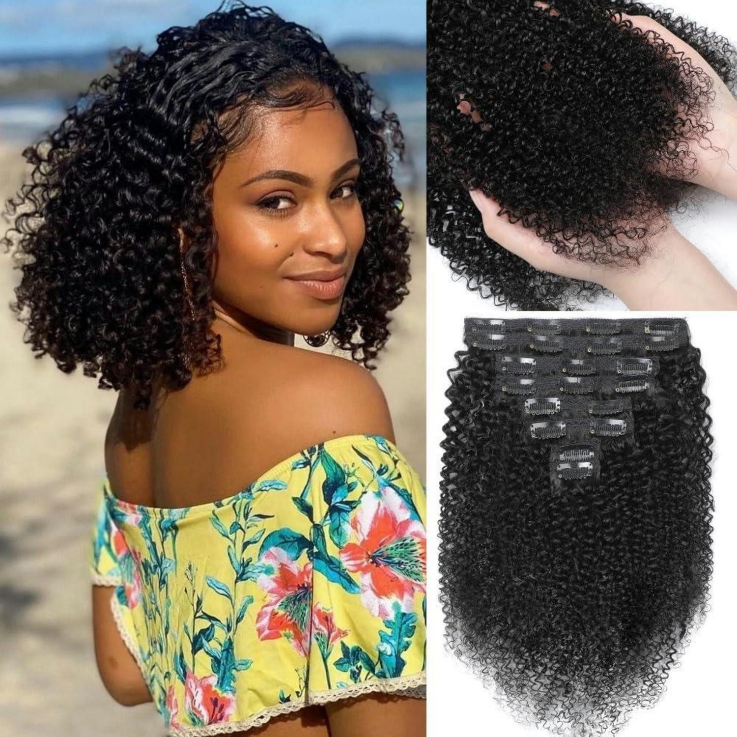 LuxusKollektion Echthaar-Extension Haarverlängerungen Clip In Kinky Curly Natural Black 12zoll-31cm-120g