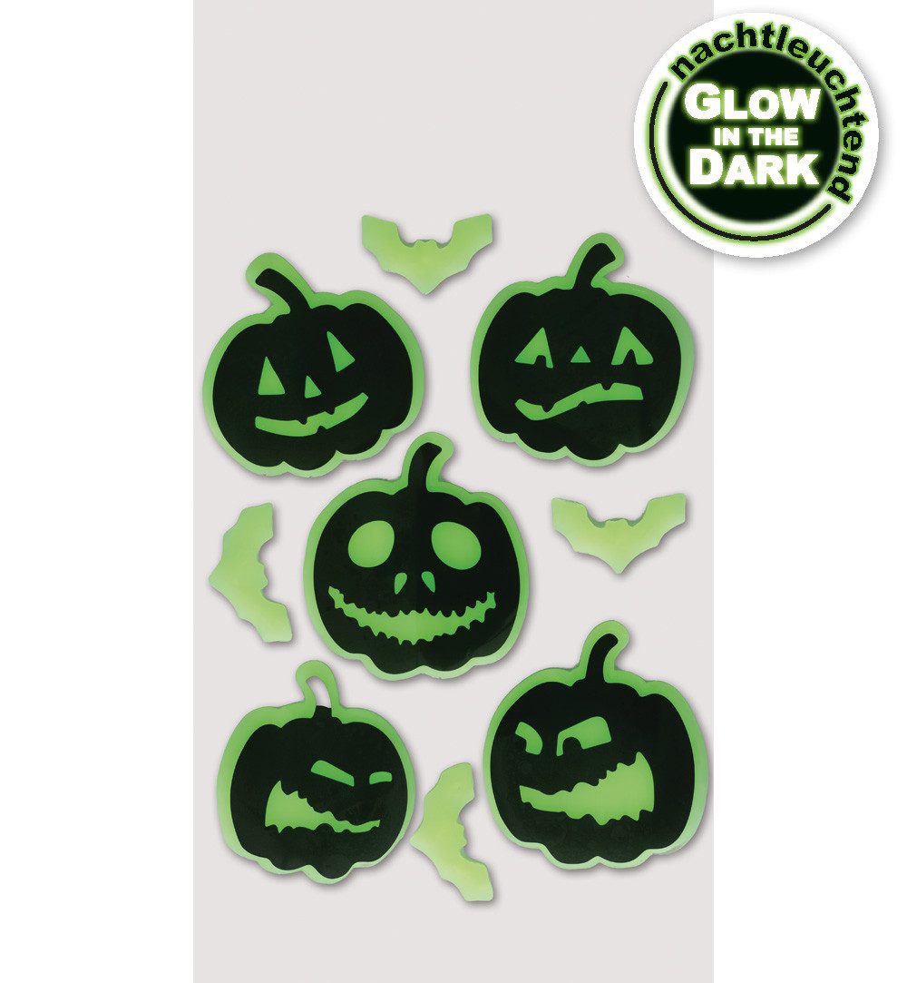 Fries Fenstersticker Halloween Gel Aufkleber Nachtleuchtend 9 Stück Kürbis Fledermaus, Nachtleuchtend