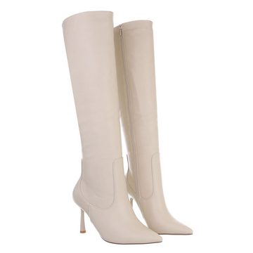 Ital-Design Damen Elegant High-Heel-Stiefel Pfennig-/Stilettoabsatz High-Heel Stiefel in Beige