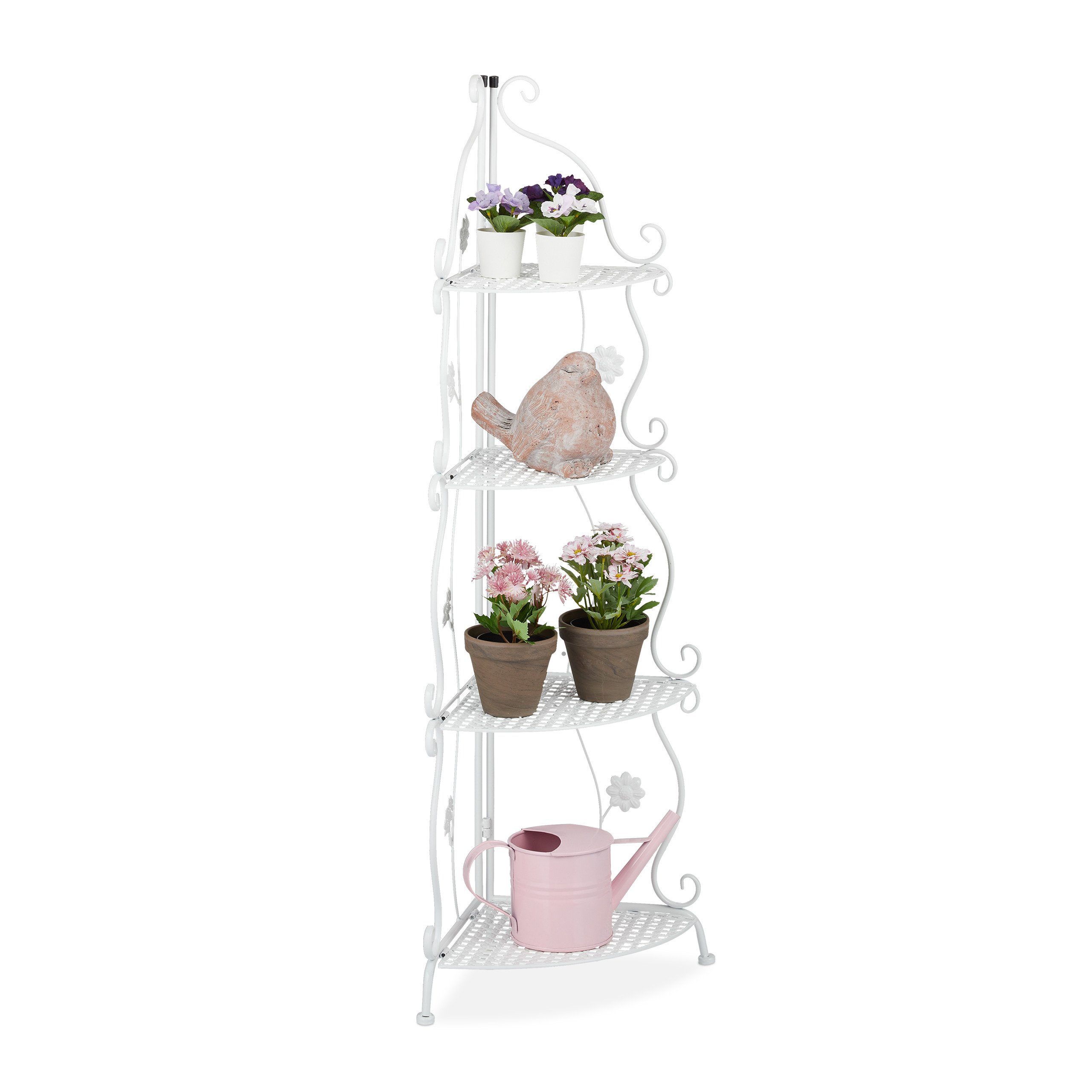 relaxdays Eckregal Blumenregal Metall, Weiß günstig online kaufen