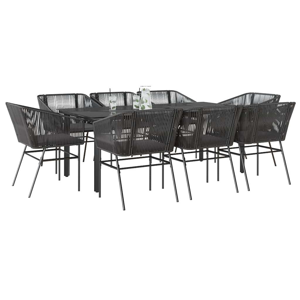 vidaXL Garten-Essgruppe 9-tlg. Garten-Essgruppe mit Kissen Schwarz Poly Rattan Glas, (8-tlg)