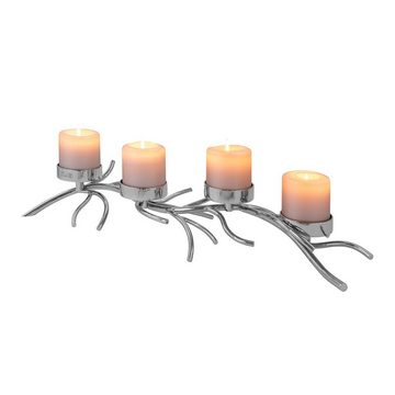 Fink Kerzenleuchter Leuchter RAMUS - silberfarben - Aluminium - H.10cm x B.66cm x T.24cm, vernickelt - für Stumpenkerzen D.8 cm - nicht outdoorgeeignet