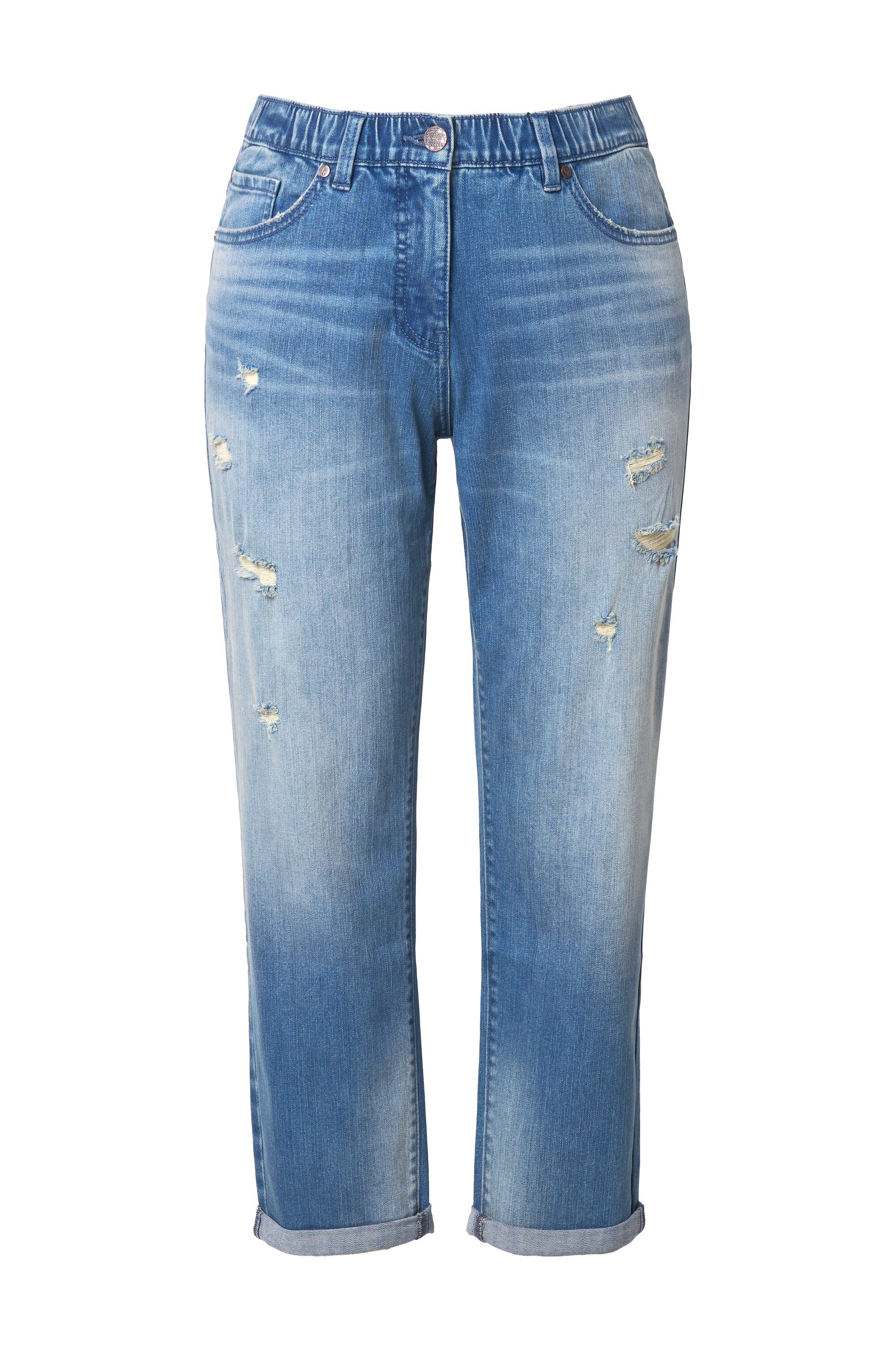 Ulla Popken Regular-fit-Jeans Boyfriend-Jeans Destroy-Effekte Komfortbund günstig online kaufen