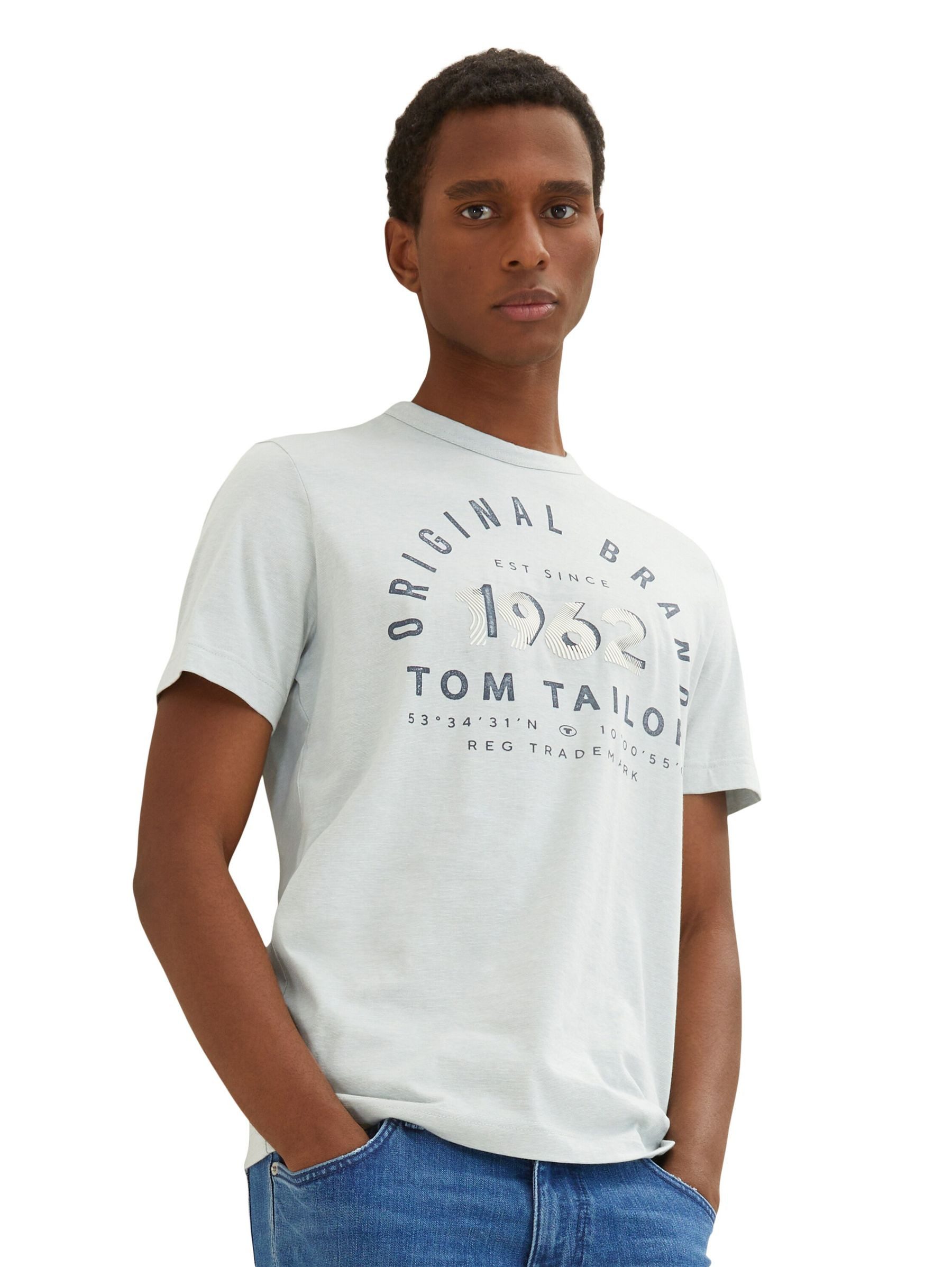 TOM TAILOR T-Shirt Gestreiftes Rundhals Bedrucktes mit Print für Herren (1-tlg) striped t-shirt with print