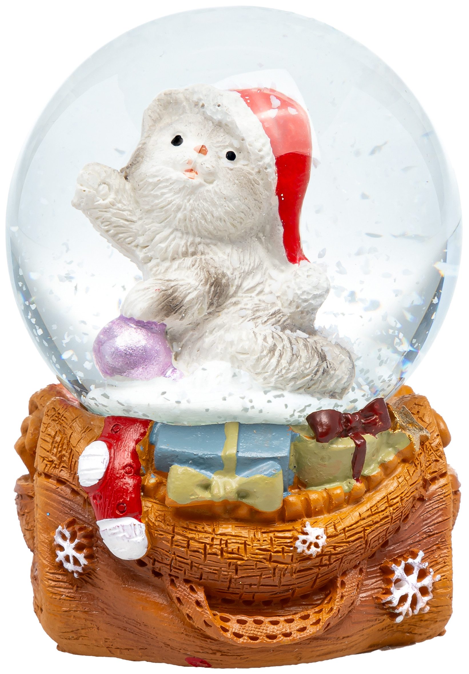 SIKORA Schneekugel SK29 Kleine Glas Schneekugel Katze mit Weihnachtsmütze D:45mm
