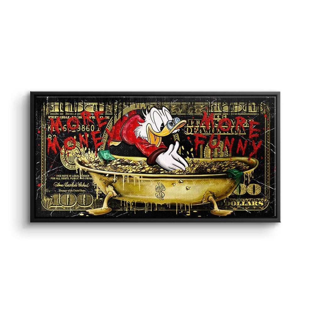DOTCOMCANVAS® Leinwandbild, Leinwandbild Limitiert - More Money Duck - Pop Art Geld - schwarzer Rahmen