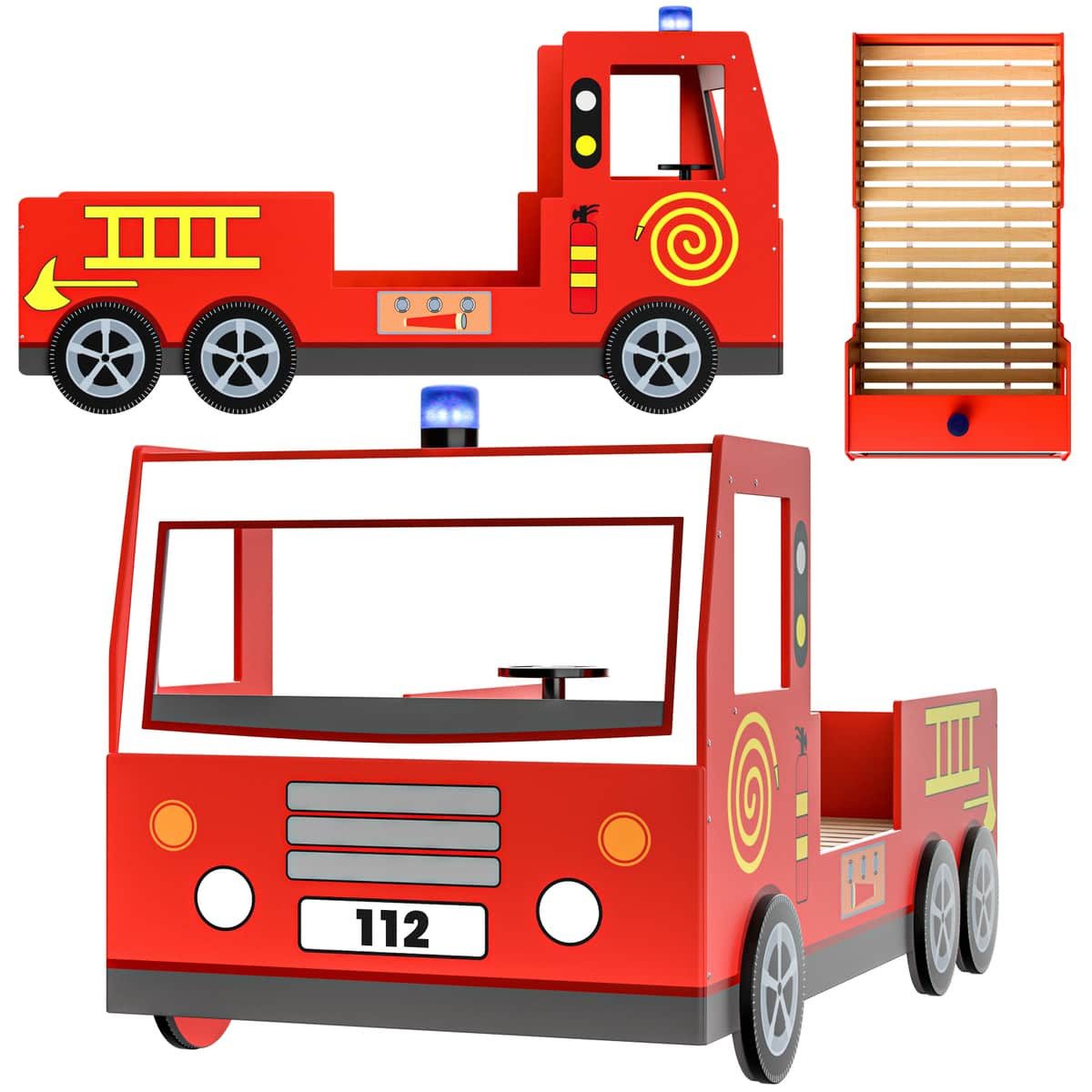 Casaria Kinderbett, 90x200cm Rausfallschutz Lattenrost 120KG belastbar Kinderbett Autobett