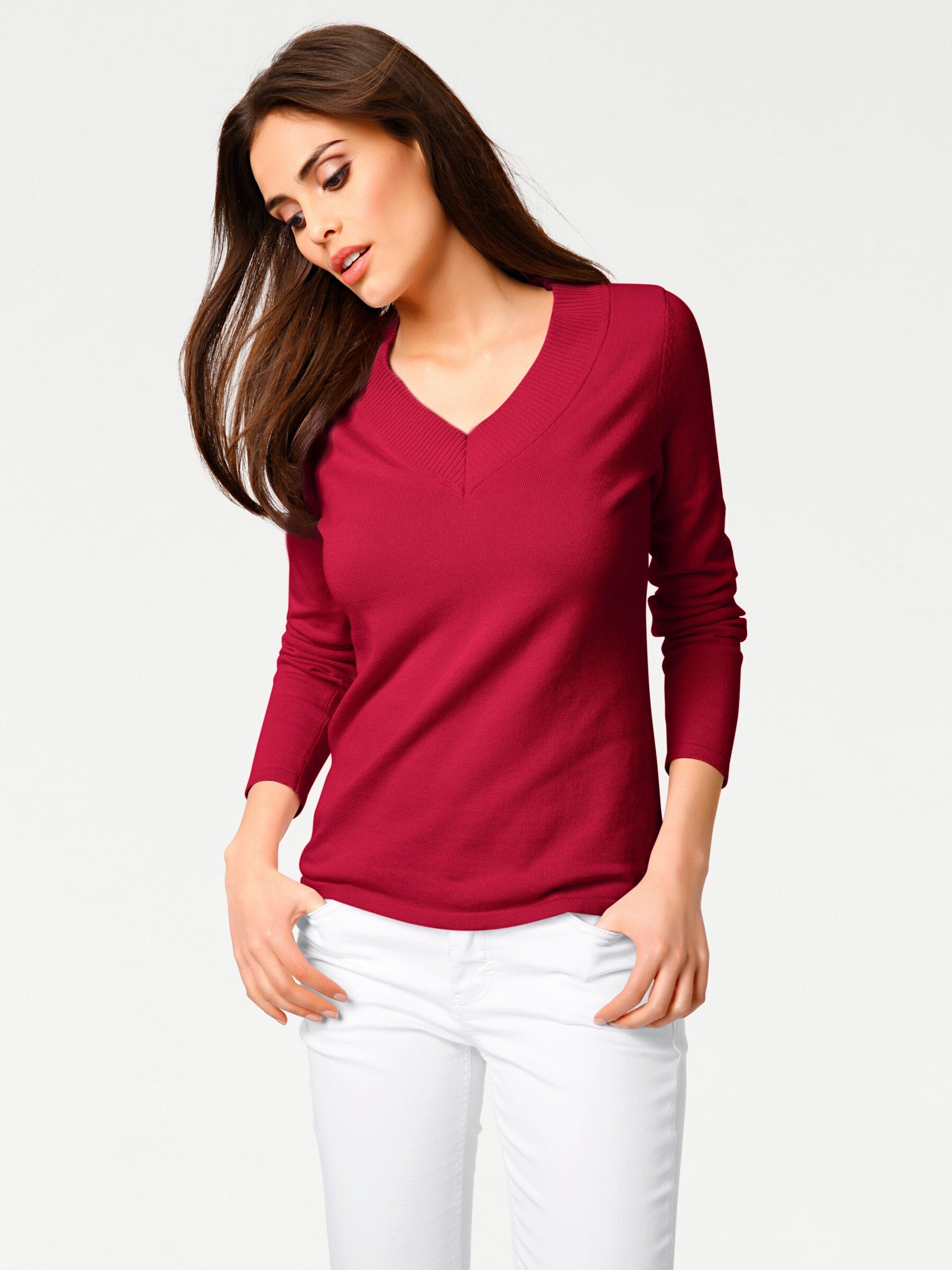 heine Strickpullover V-Pullover Langarm Feinstrick