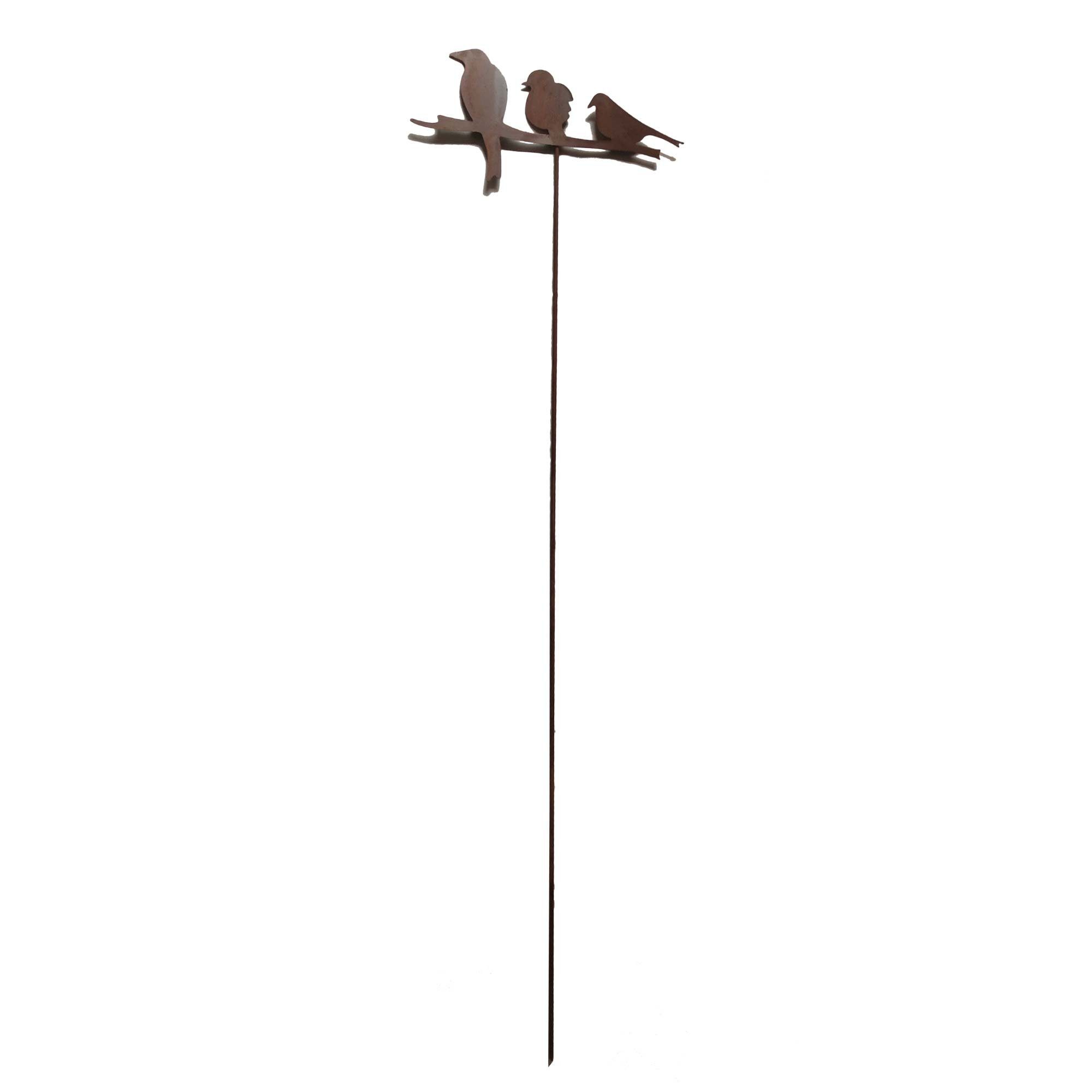 UNUS GARDEN Gartenstecker Metallstecker 3 Vögel Rostoptik Gartendeko für Beet und Kübel (1-St)