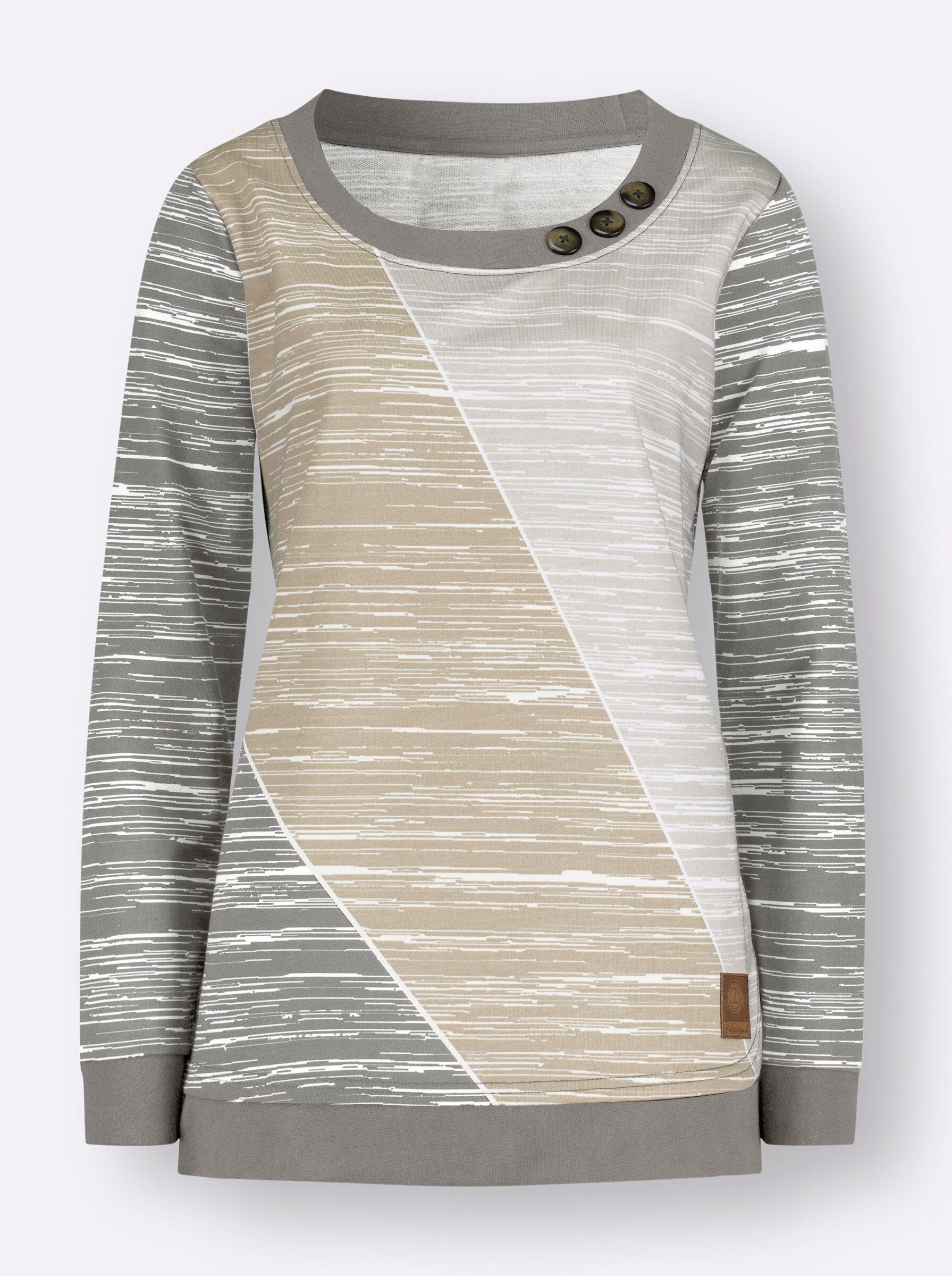 WITT grau-ecru-bedruckt Sweater WEIDEN