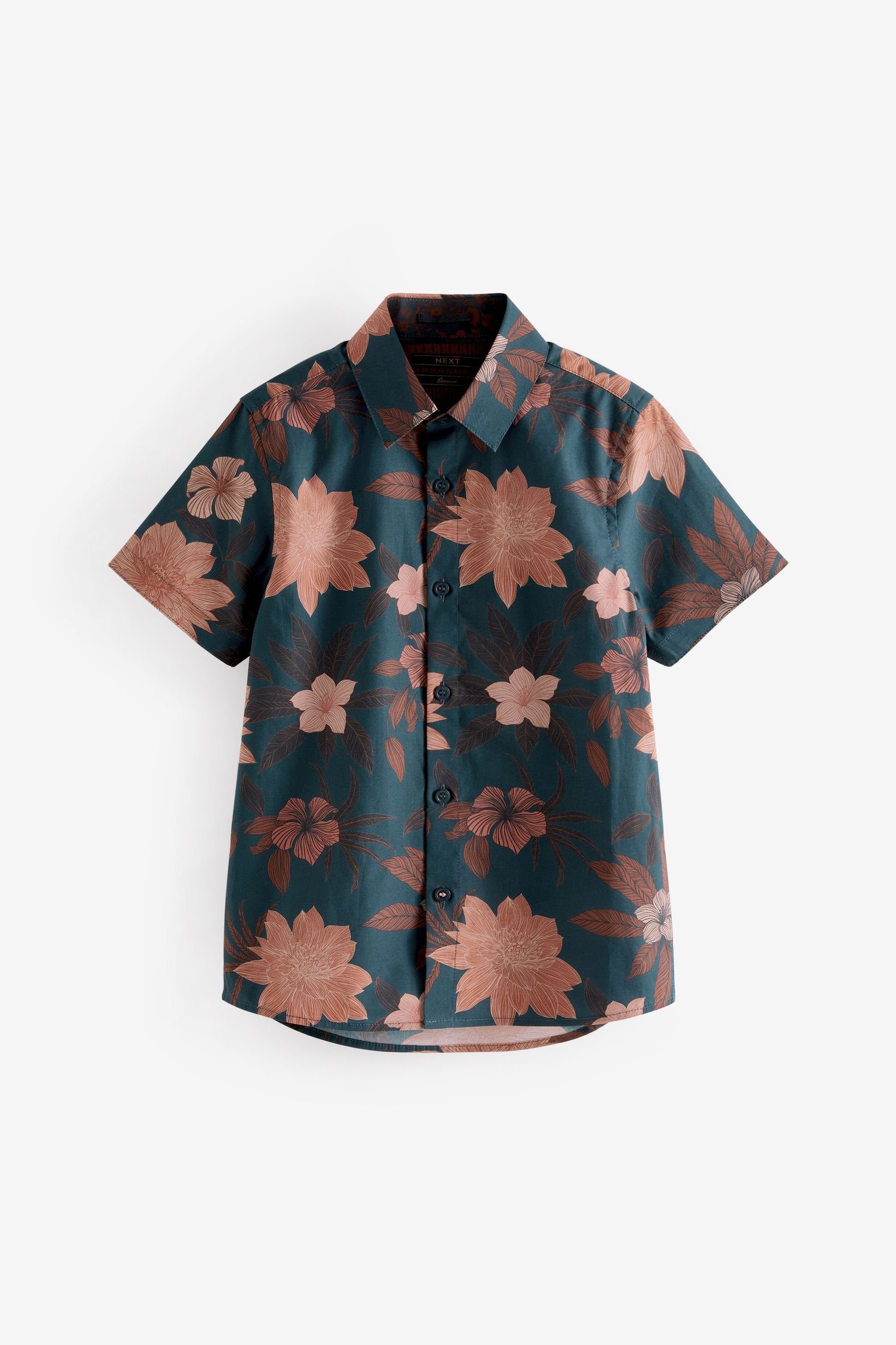 Next Kurzarmhemd Gemustertes Hemd mit kurzen Ärmeln (1-tlg) Navy Blue Floral