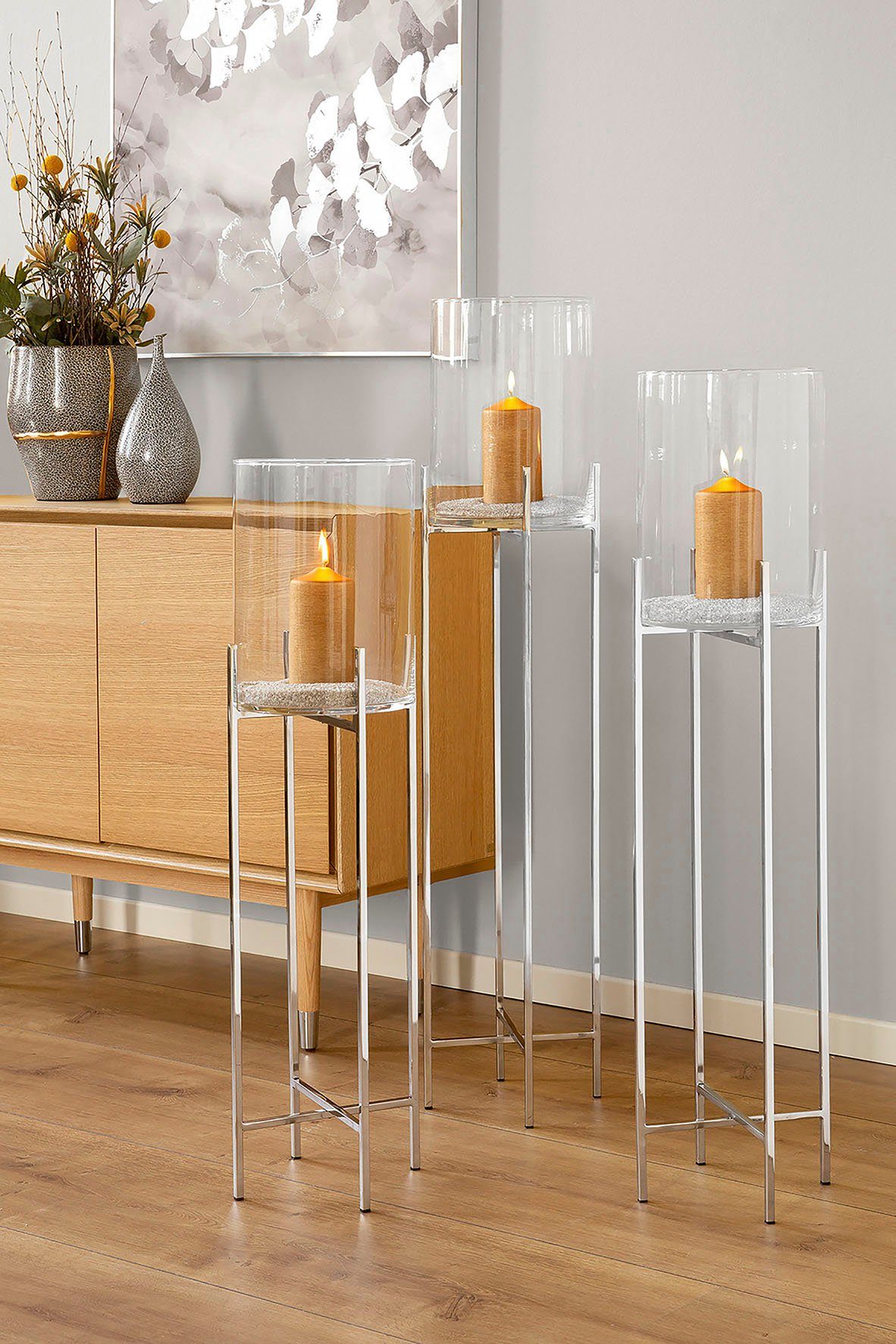 25 Kerzenhalter ODEON Glas, Edelstahl Fink cm (1 Ø Windlicht aus ca. und St),