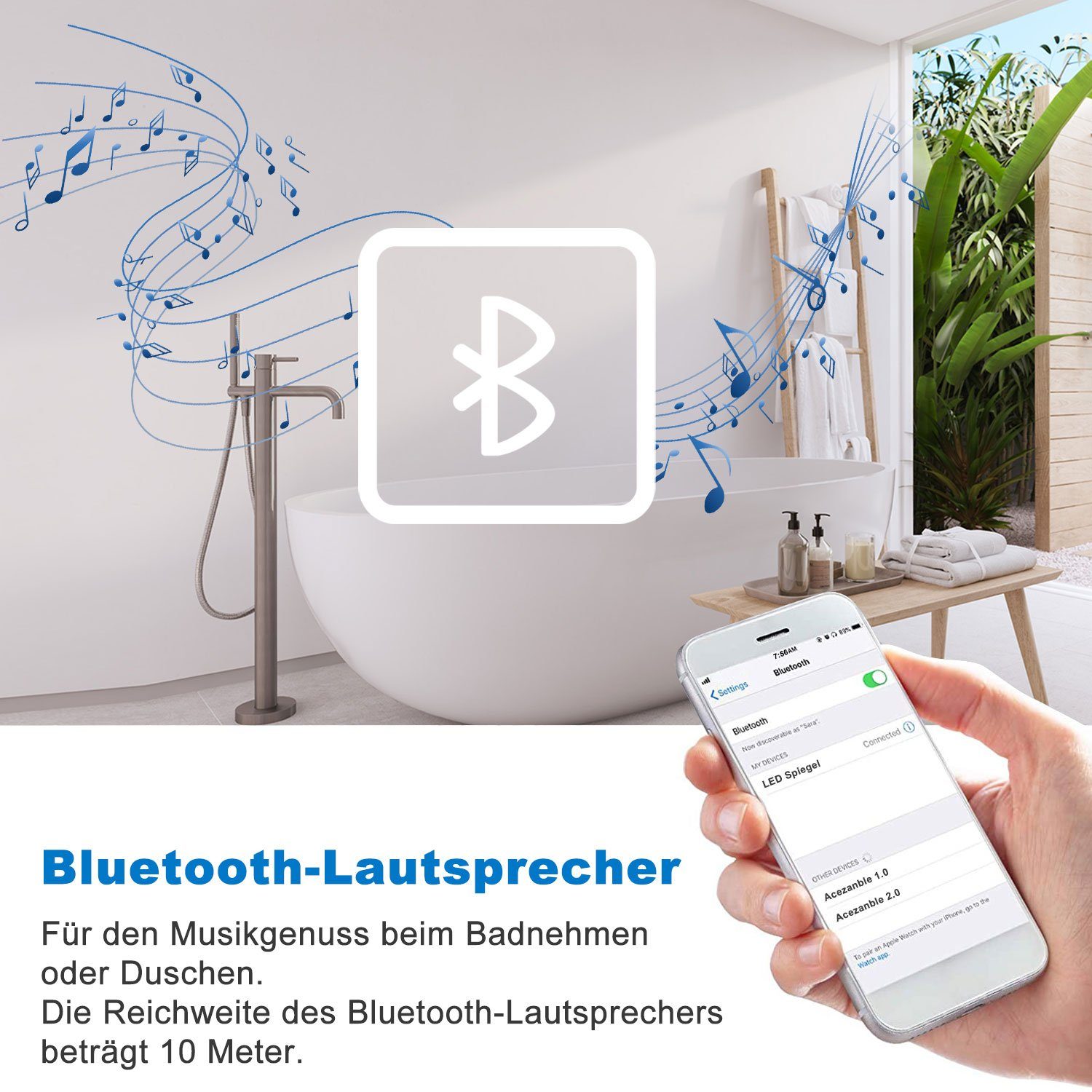 duschspa Badspiegel LED Spiegel mit Steckdose 3x Schminkspiegel Kalt/Neutral/Warmweiß, Rasiersteckdose – Bild 4 von 5