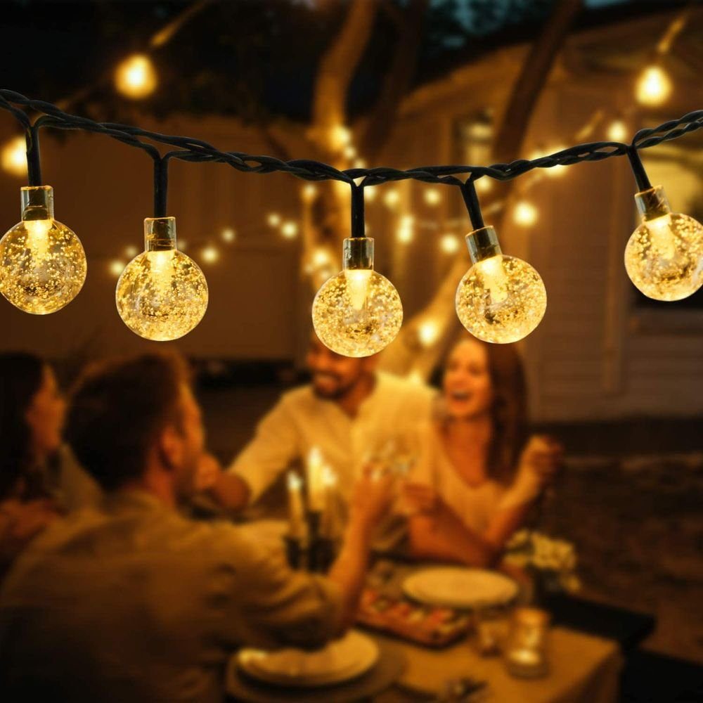 Solarleuchte LED Solar Lichterkette 7M, für Garten Oneid Außen,Kugellampe,warmweiß,50LED