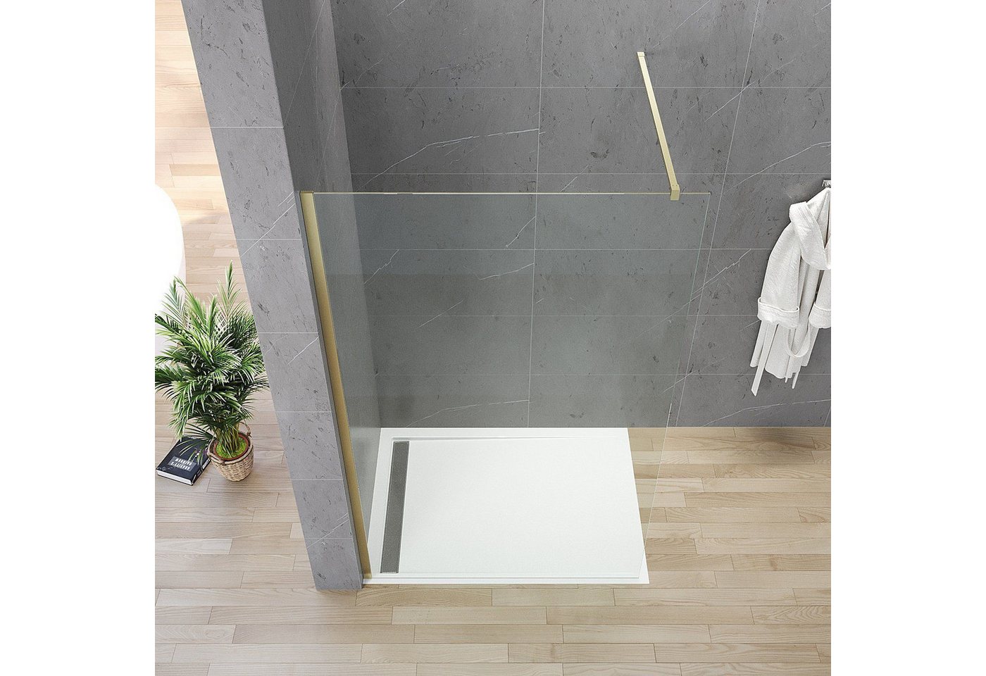 Thumbnail - AQUABATOS Walk-in-Dusche Walk in Dusche Duschwand Glas Trennwand Duschabtrennung Duschkabine, 8 mm Einscheibensicherheit...