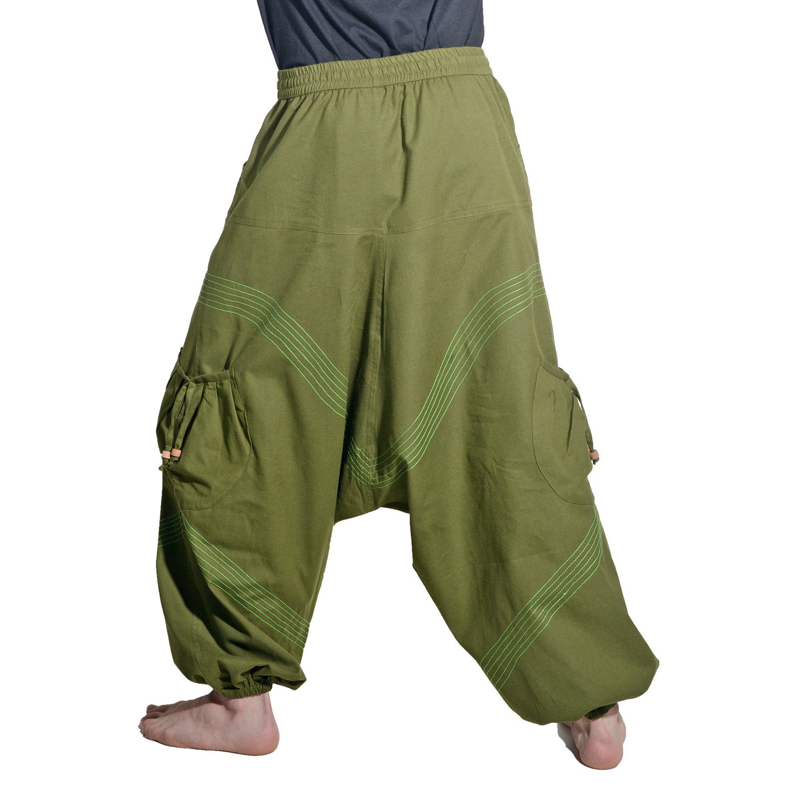 KUNST UND MAGIE Haremshose Grün Baggy für Bequeme Pluderhose Herren/Unisex Haremshose Cargo Goa