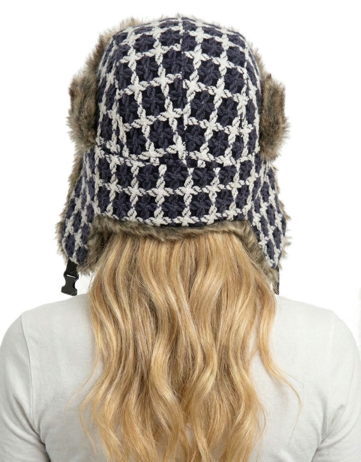 dy_mode Ohrenmütze Damen Pilotenmütze Herren Fliegermütze Mütze mit Ohrenklappen Karo mit Ohrenklappen, mit Kunstfell-Besatz