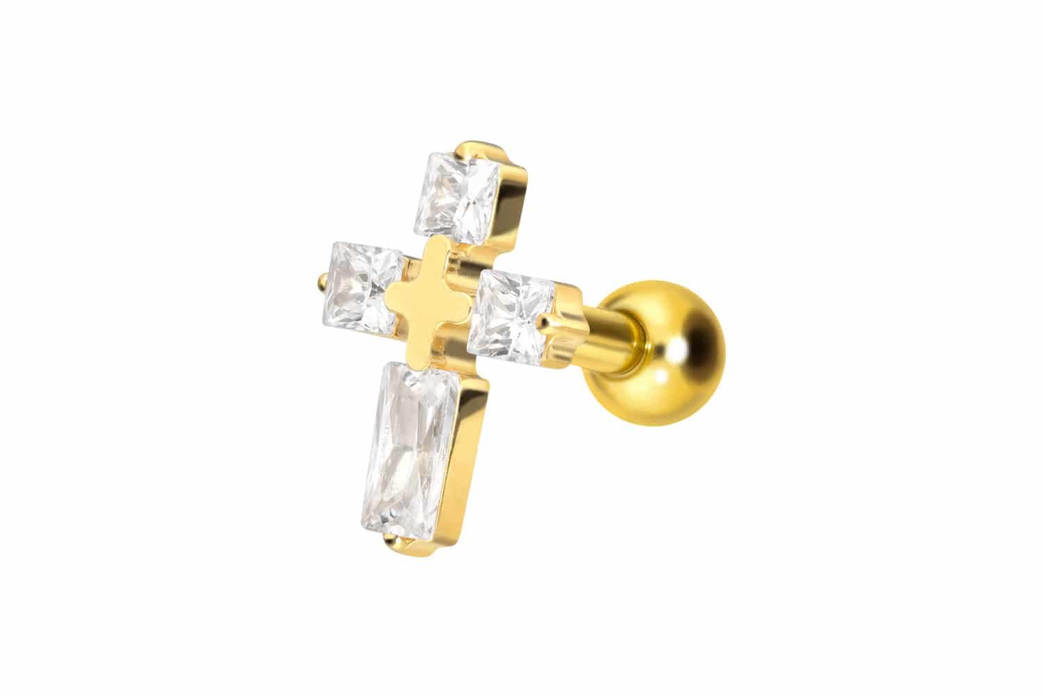 Piercing-Set Titan Ohrpiercing mit Innengewinde KRISTALLKREUZ