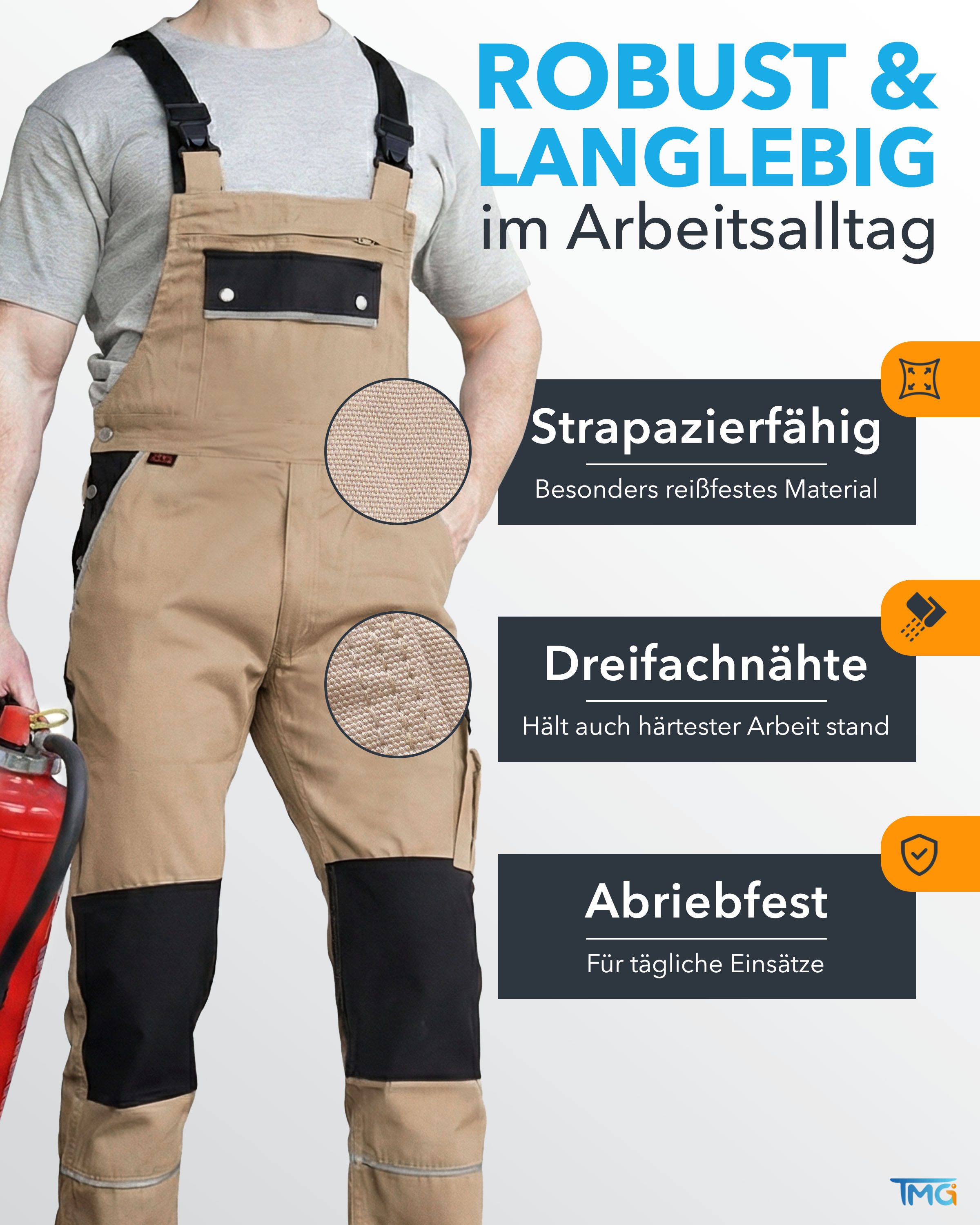 TMG International Arbeitslatzhose Latzhose Arbeitshose Cargohose Overall Blaumann