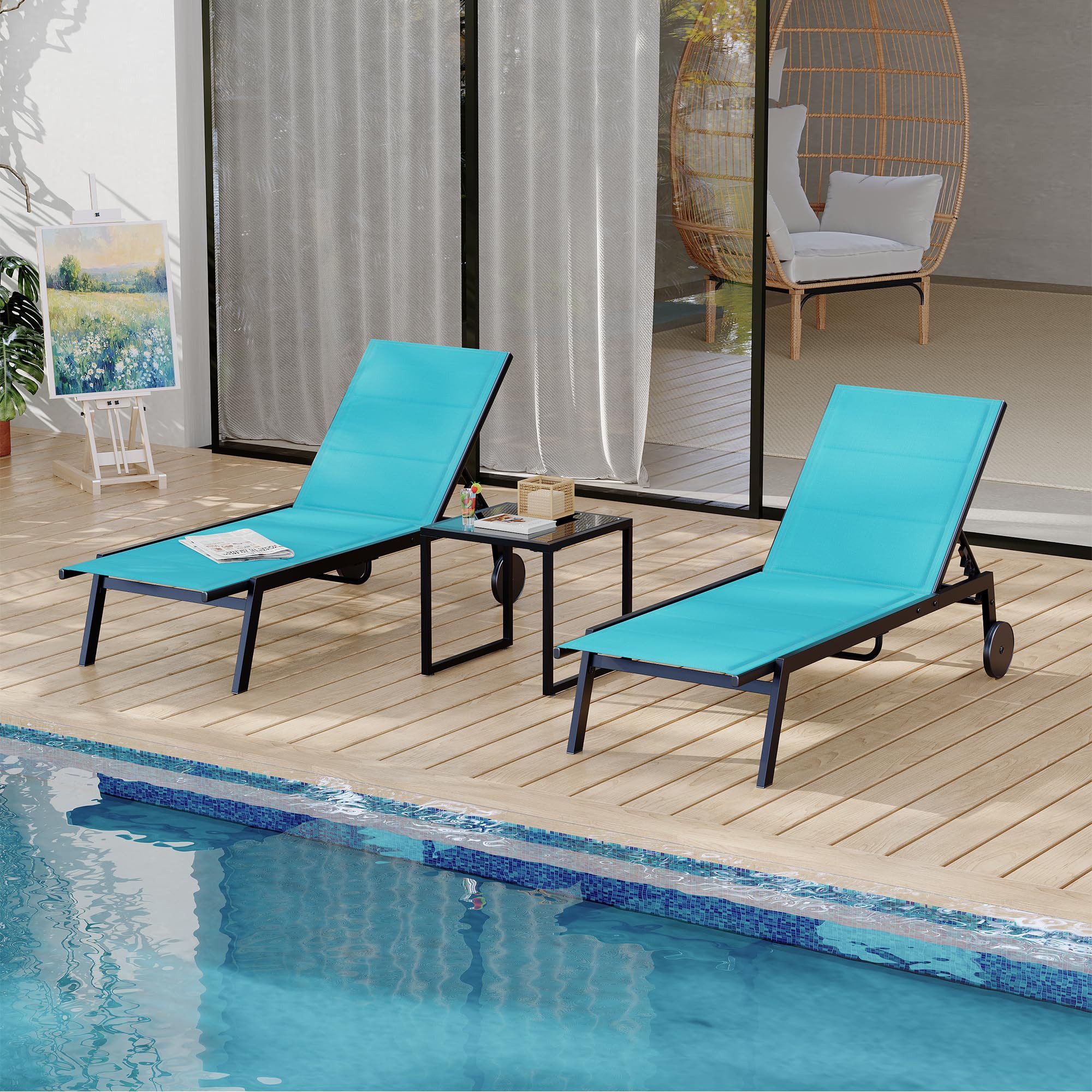GarveeMore Gartenliege 3er Set Sonnenliege mit Beistelltisch Liegestuhl Strandliege