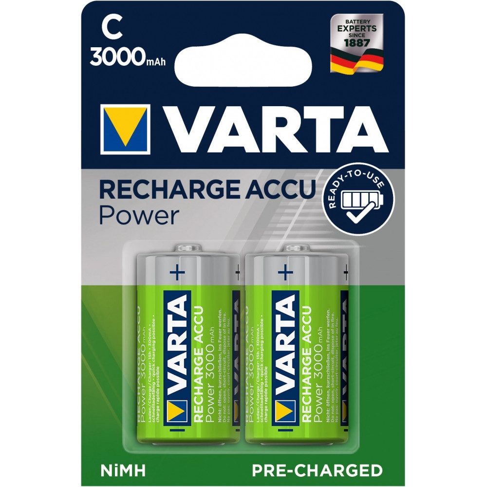 VARTA Varta Recharge Accu Power C 2er Blister - NiMH-Akkus Akku-Set Varta Recharge Accu Power C, Niedrige Selbstentladung