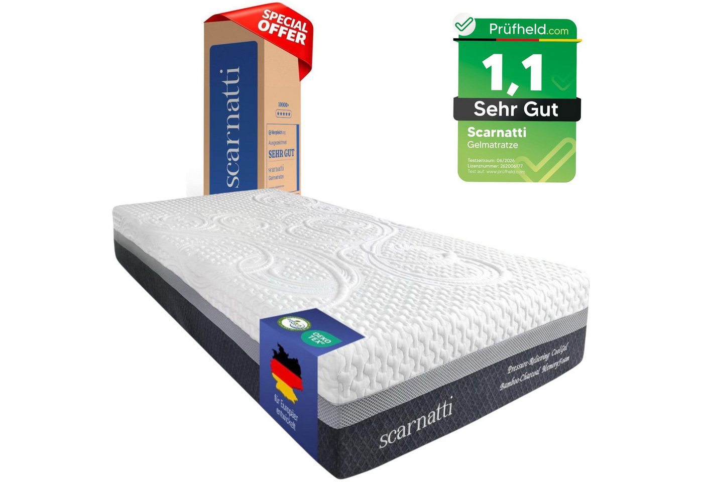 Gelschaummatratze PREMIUM Matratze 90x200 cm H3/H4, Rollmatratze, Gelschaum, 7-Zonen, scarnatti, 18 cm hoch, (Gelschaummatratze, Rollmatratze, 2 Komfortseiten, CoolGel, Rollmatratze, Memory Foam, 2 Komfortseiten, waschbarer Bezug), CoolGel Memory Foam, pu
