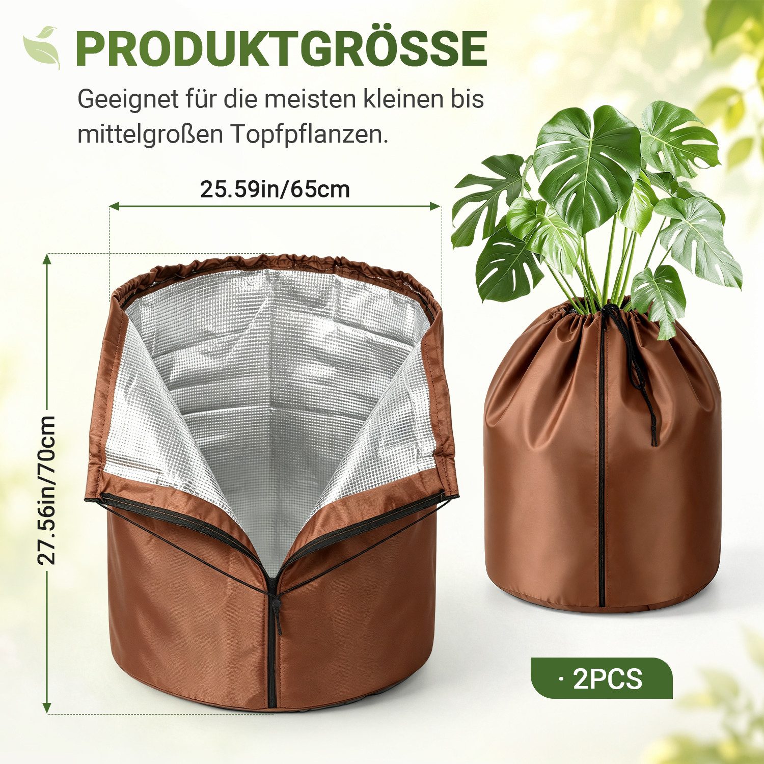 Clanmacy Winterschutzvlies 2er Winterschutz Pflanzen 70x65 cm Braun für Bäume Sträucher – Bild 2 von 5