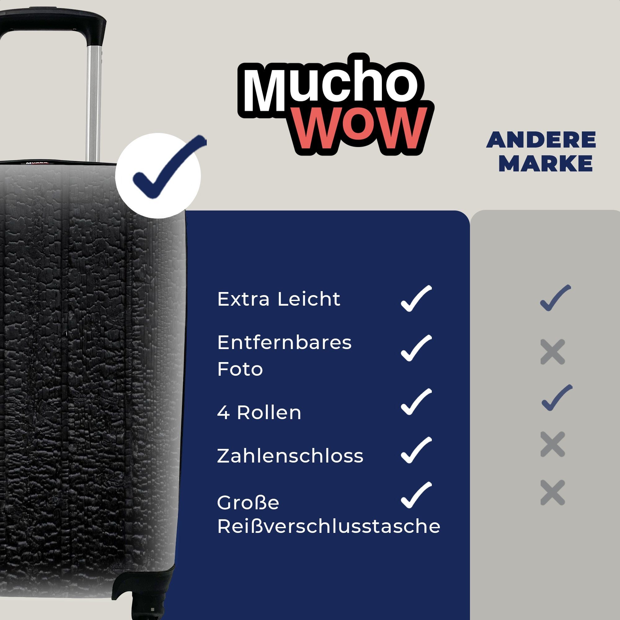 MuchoWow Handgepäckkoffer Schwarz - Design Rollen, - Handgepäck für Ferien, mit 4 Reisetasche rollen, Textur Trolley, Lederoptik, - Reisekoffer