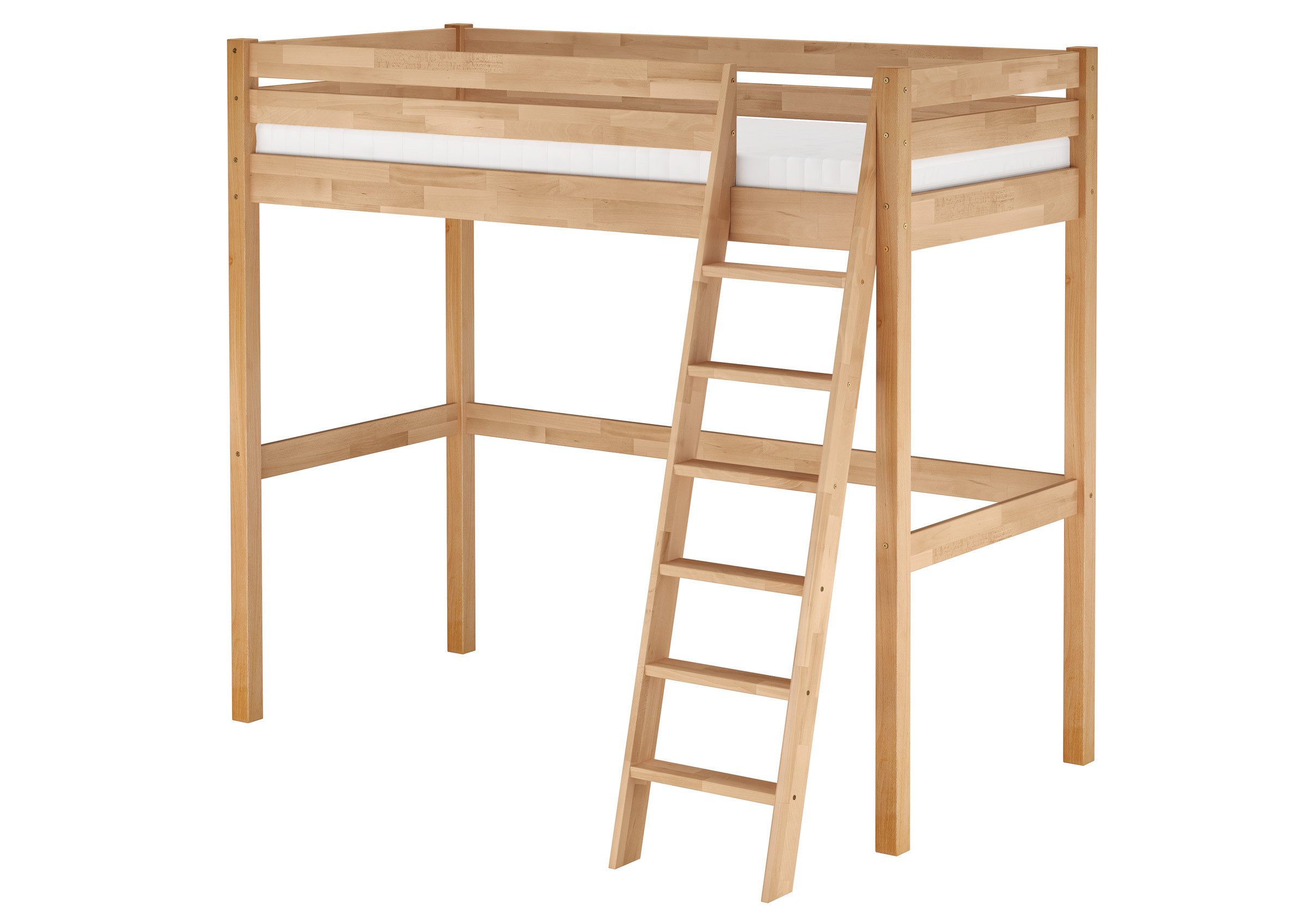 ERST-HOLZ Hochbett Buche Stockbett Hochbett aus Massiver Buche 90 x 200 cm Buchefarblos lackiert