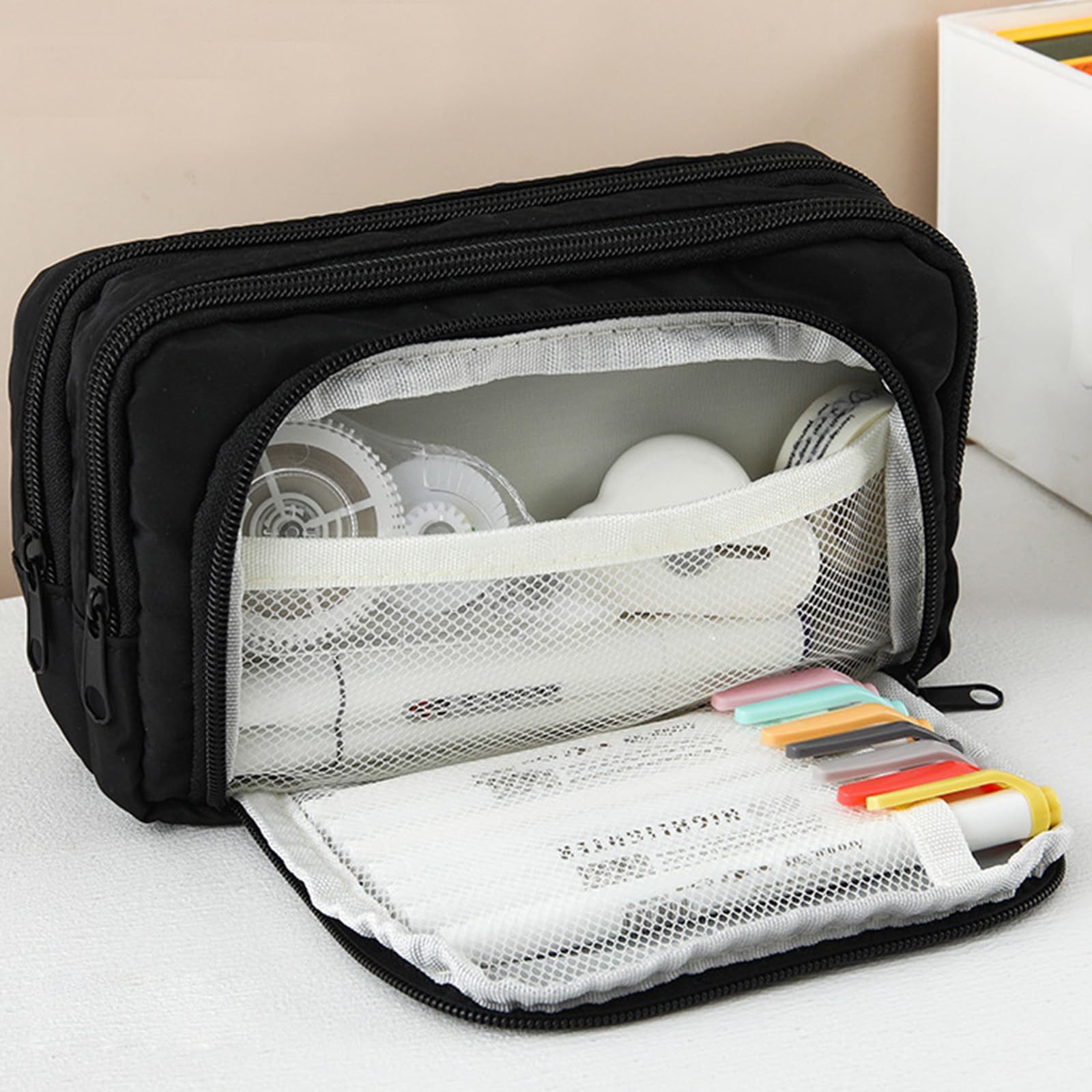 nsihing Federmäppchen Federmäppchen mit großer Kapazität, ästhetisches Mäppchen mit Fächern, Tragbare Federtasche für Schule, Uni und Büro – Bild 3 von 5