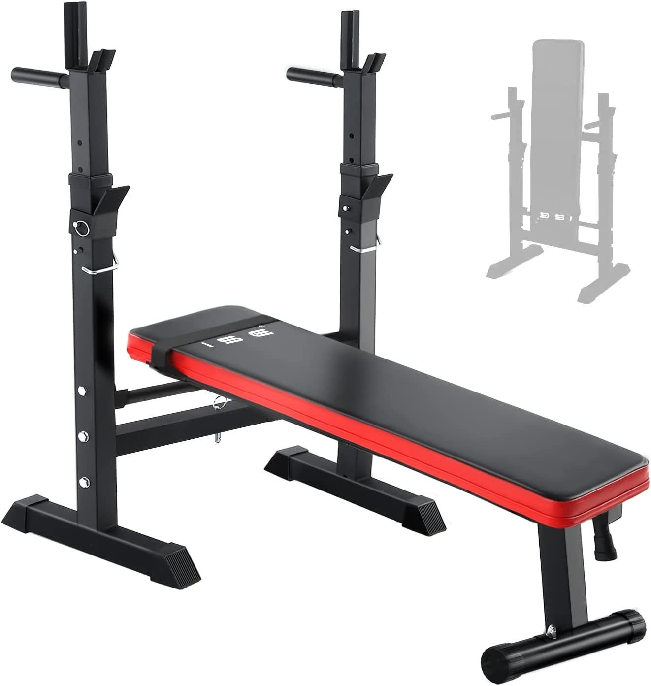 ISE Hantelbank ISE Fitness Hantelbank Drückerbank Trainingsbank mit 5 Stufen Verstellbarer Ablage( 91-110cm) und Dip-Griffen Fitnessgerät klappbar schwarz SY-544